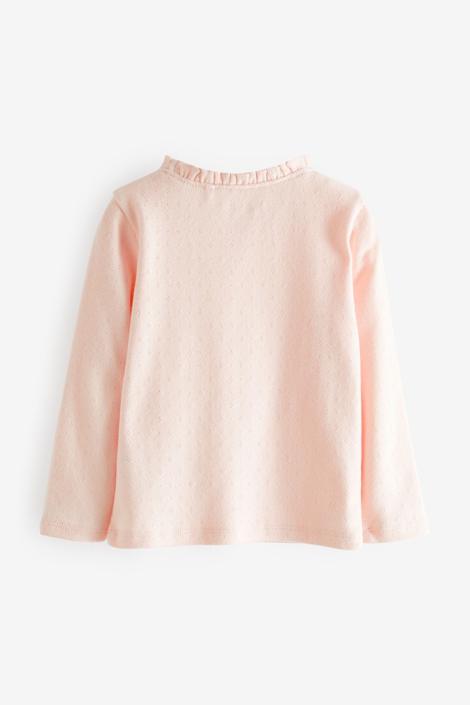 Pink Long Sleeve Pointelle Cotton Top (3mths-7yrs)