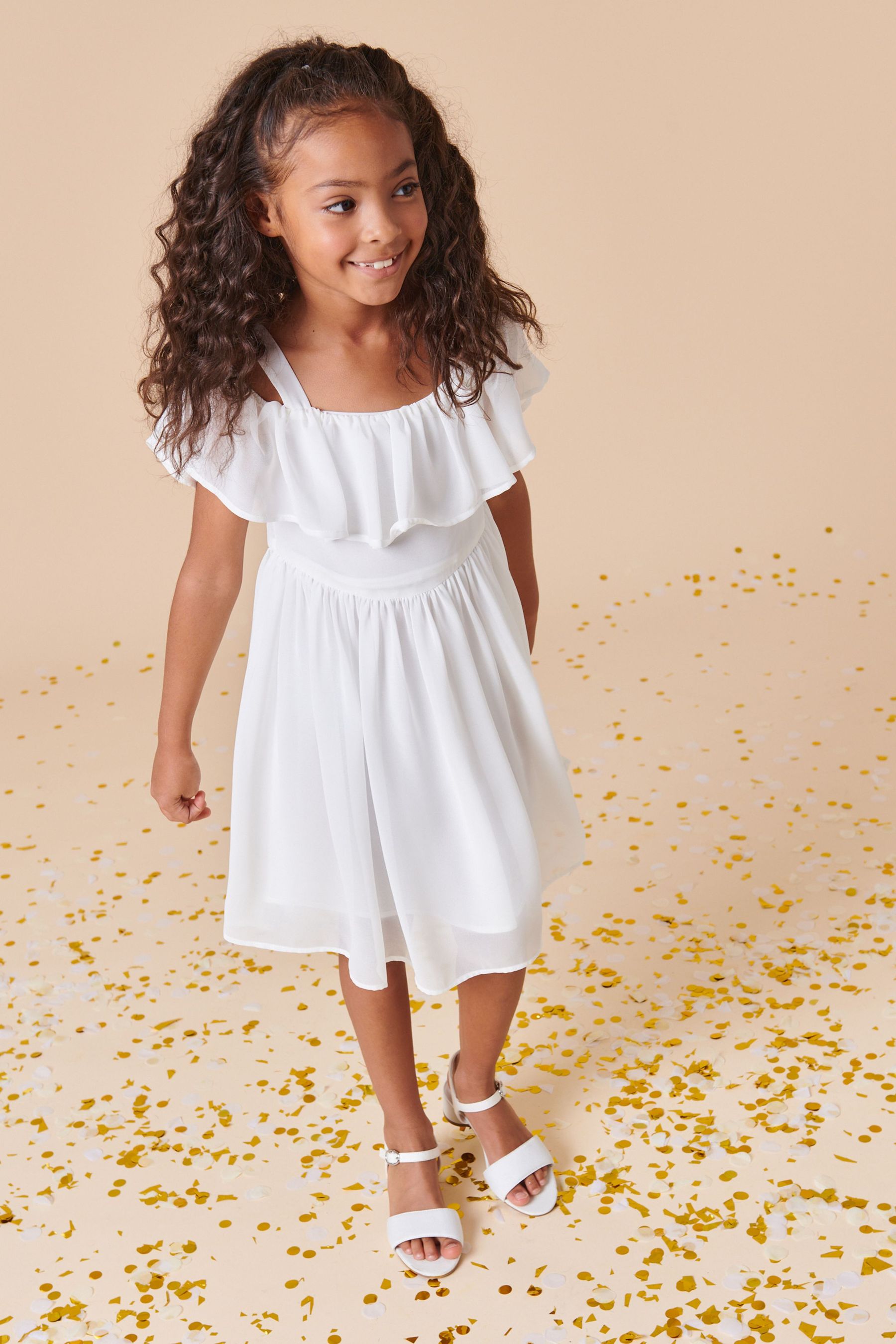 White Chiffon Cold Shoulder Dress (3-16yrs)