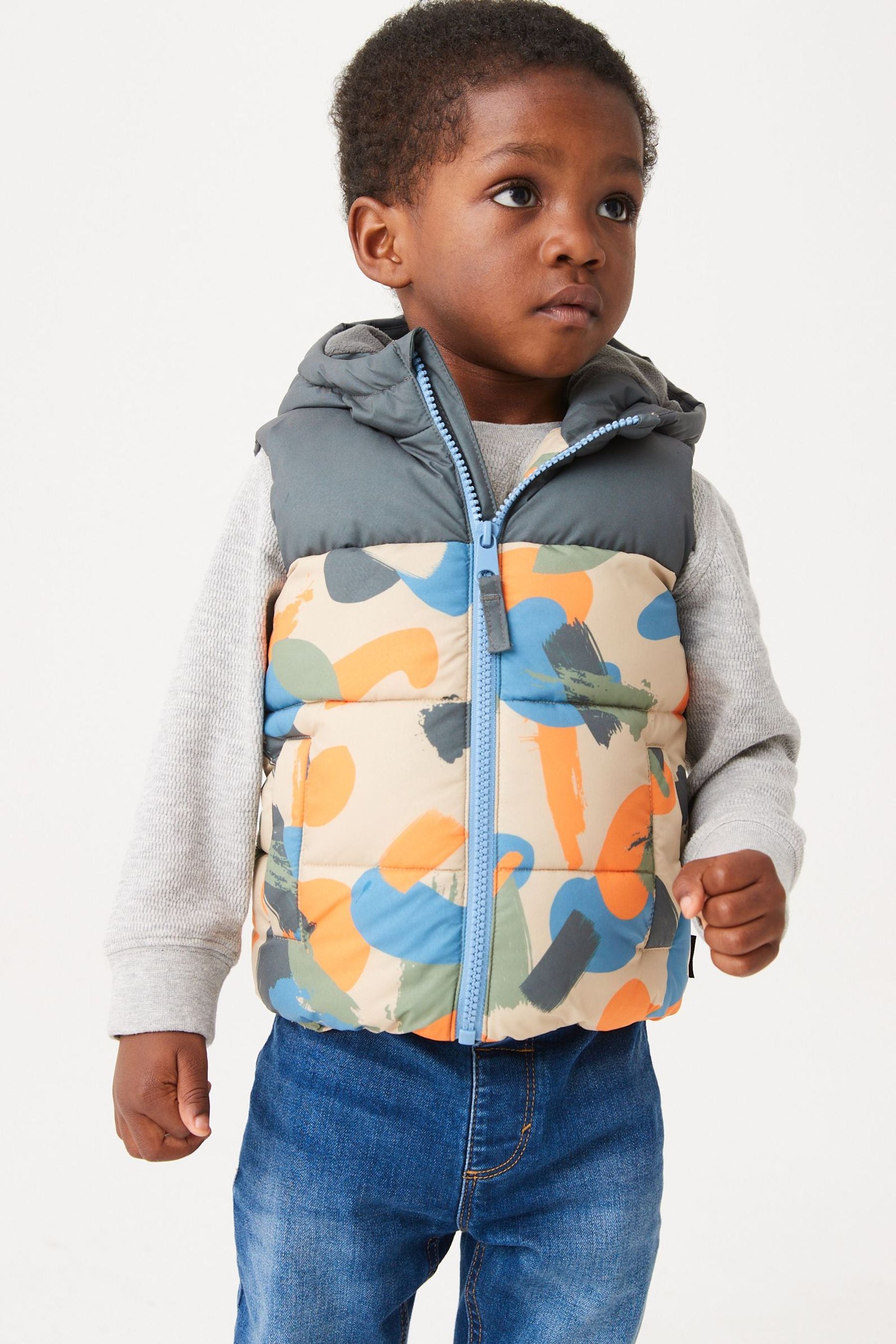 Grey Printed Hooded Gilet (3mths-7yrs)