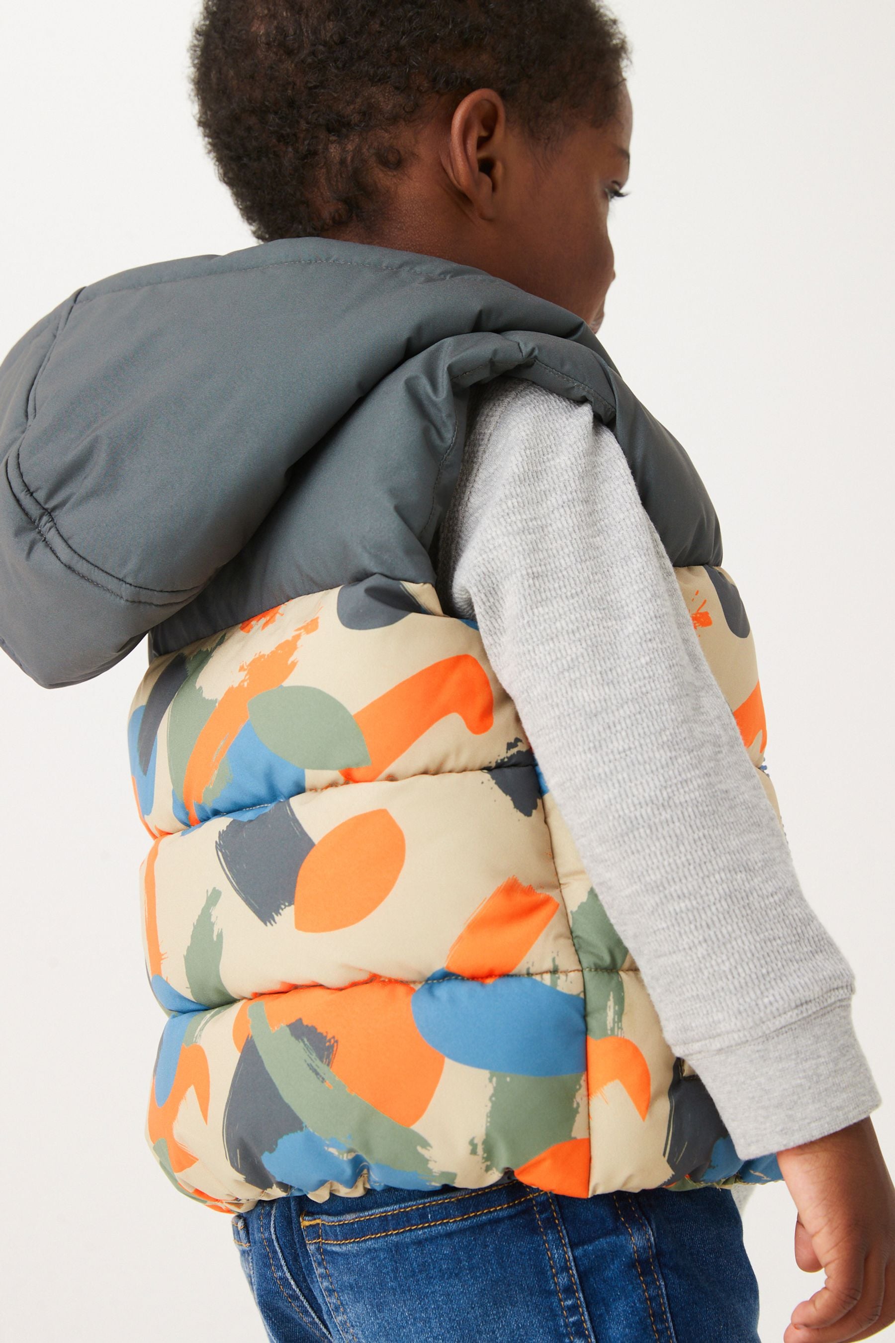 Grey Printed Hooded Gilet (3mths-7yrs)