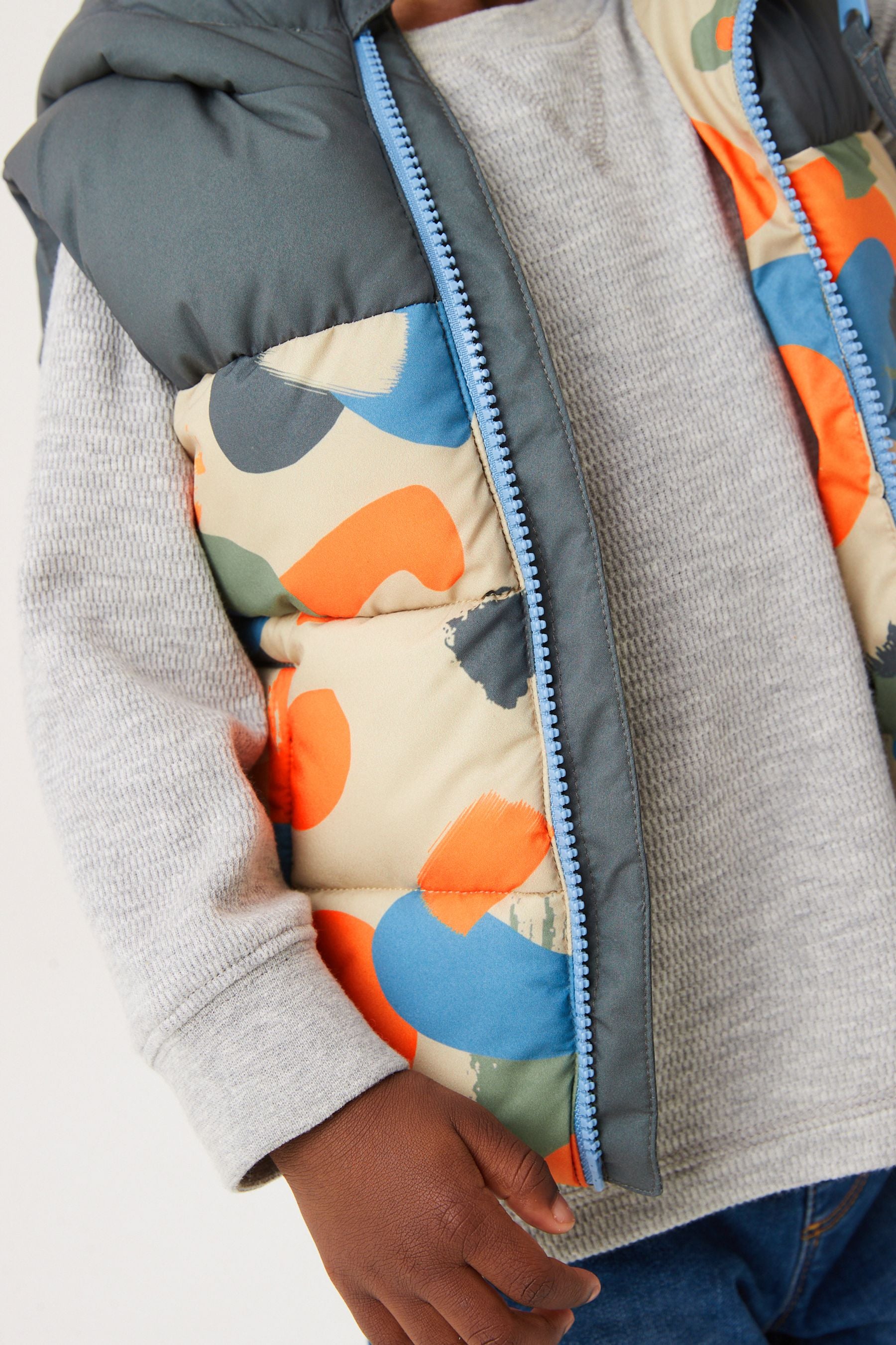 Grey Printed Hooded Gilet (3mths-7yrs)