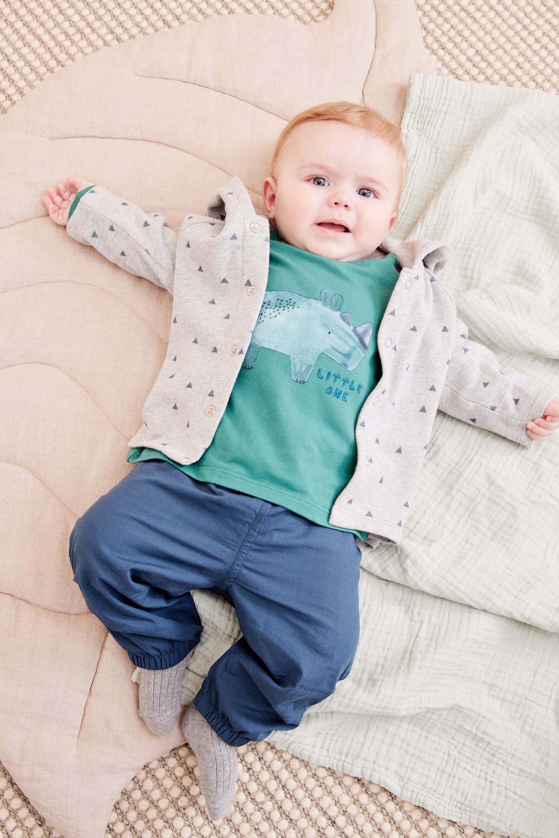 Teal Blue Baby Hooded Jacket, T-Shirt And Joggers 3 Piece Set