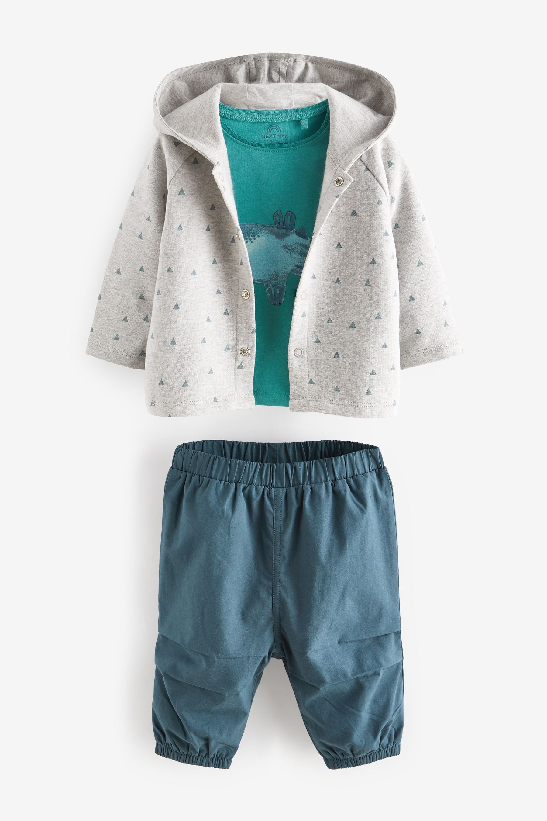 Teal Blue Baby Hooded Jacket, T-Shirt And Joggers 3 Piece Set