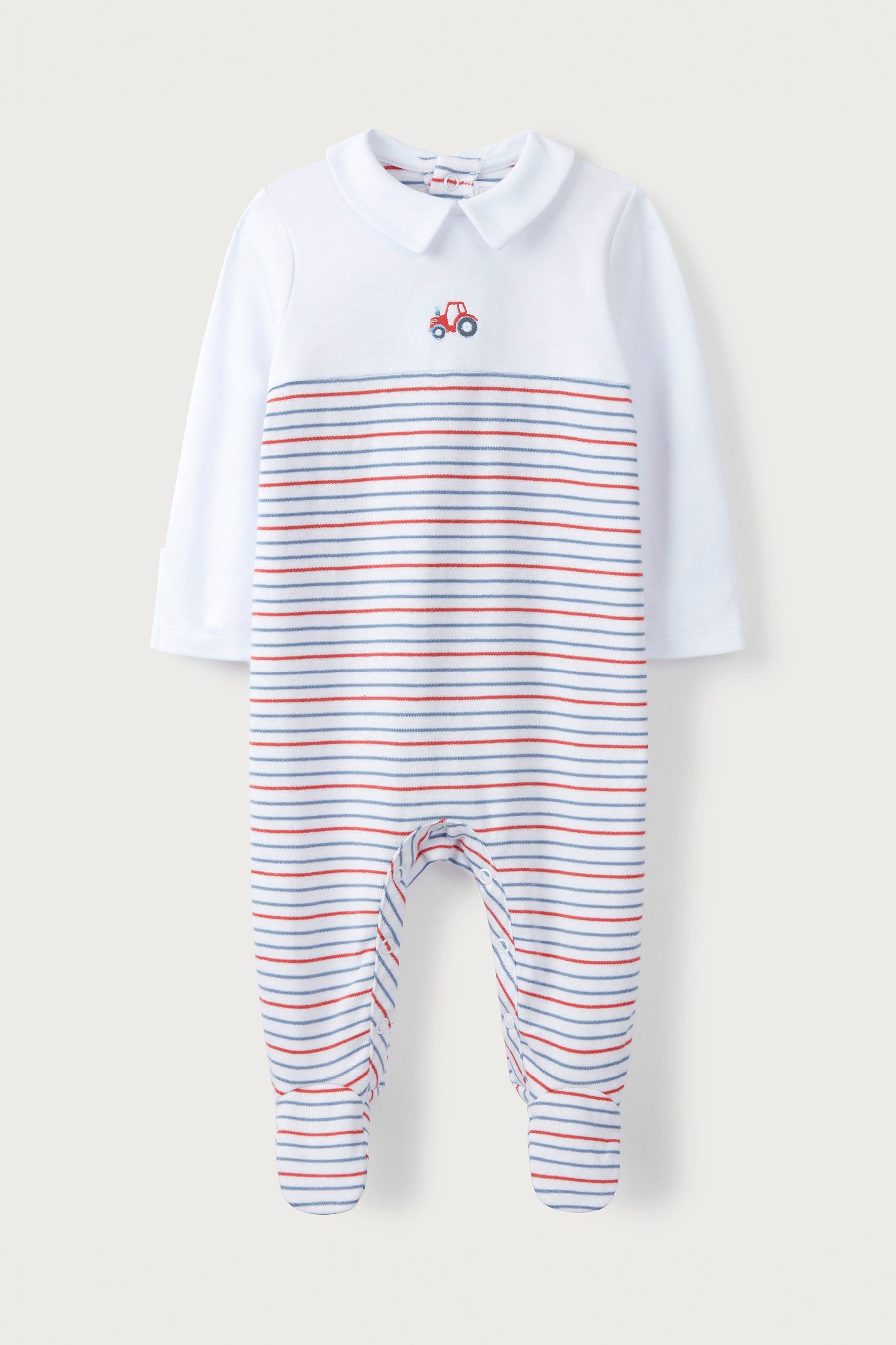 The White Company White Tractor Embroidered Collared Sleepsuit