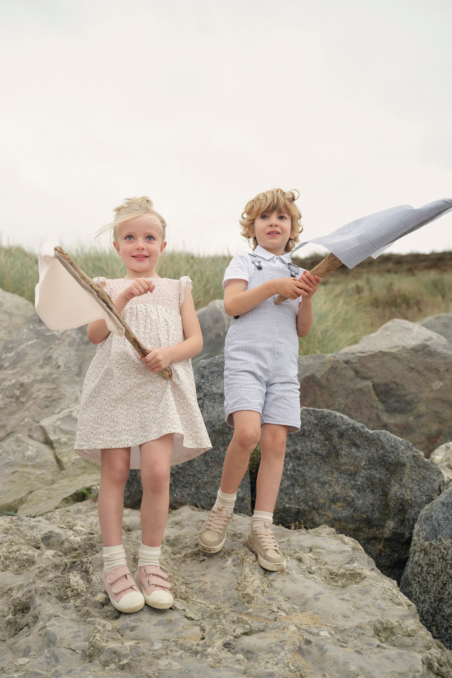 The White Company Blue Short Dungaree & Polo Set