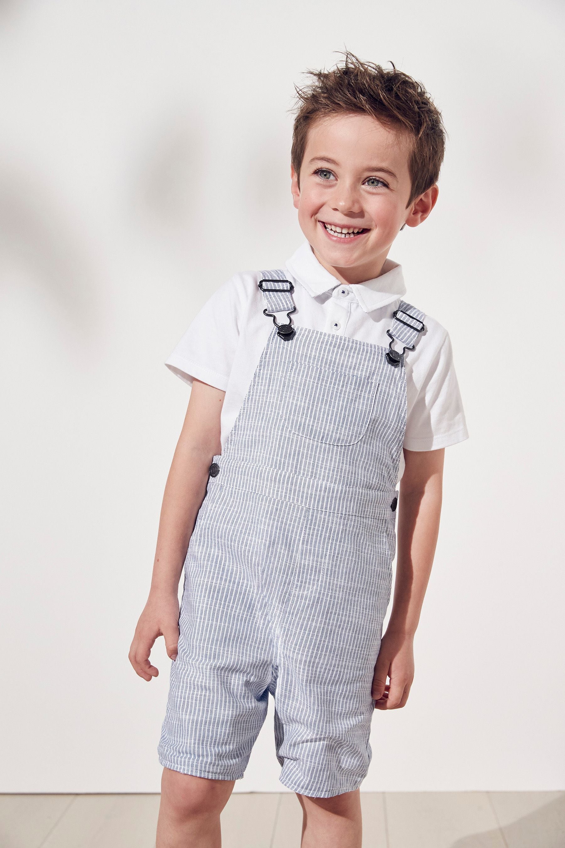 The White Company Blue Short Dungaree & Polo Set