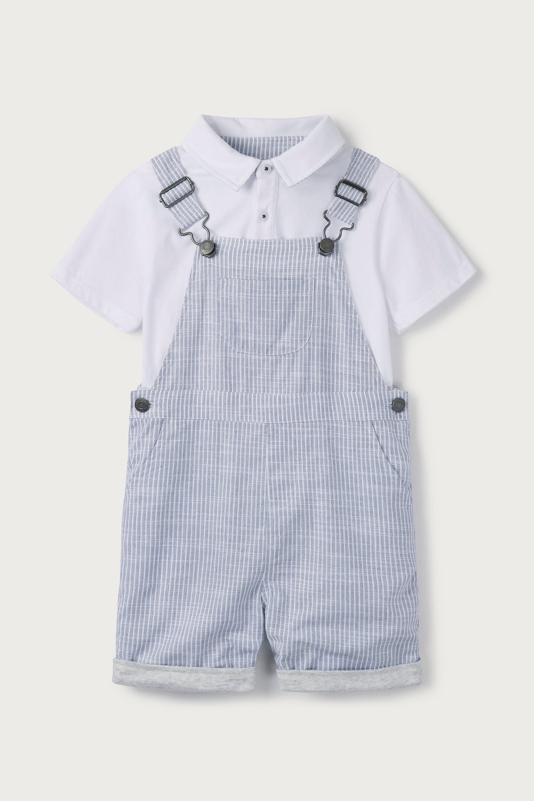 The White Company Blue Short Dungaree & Polo Set