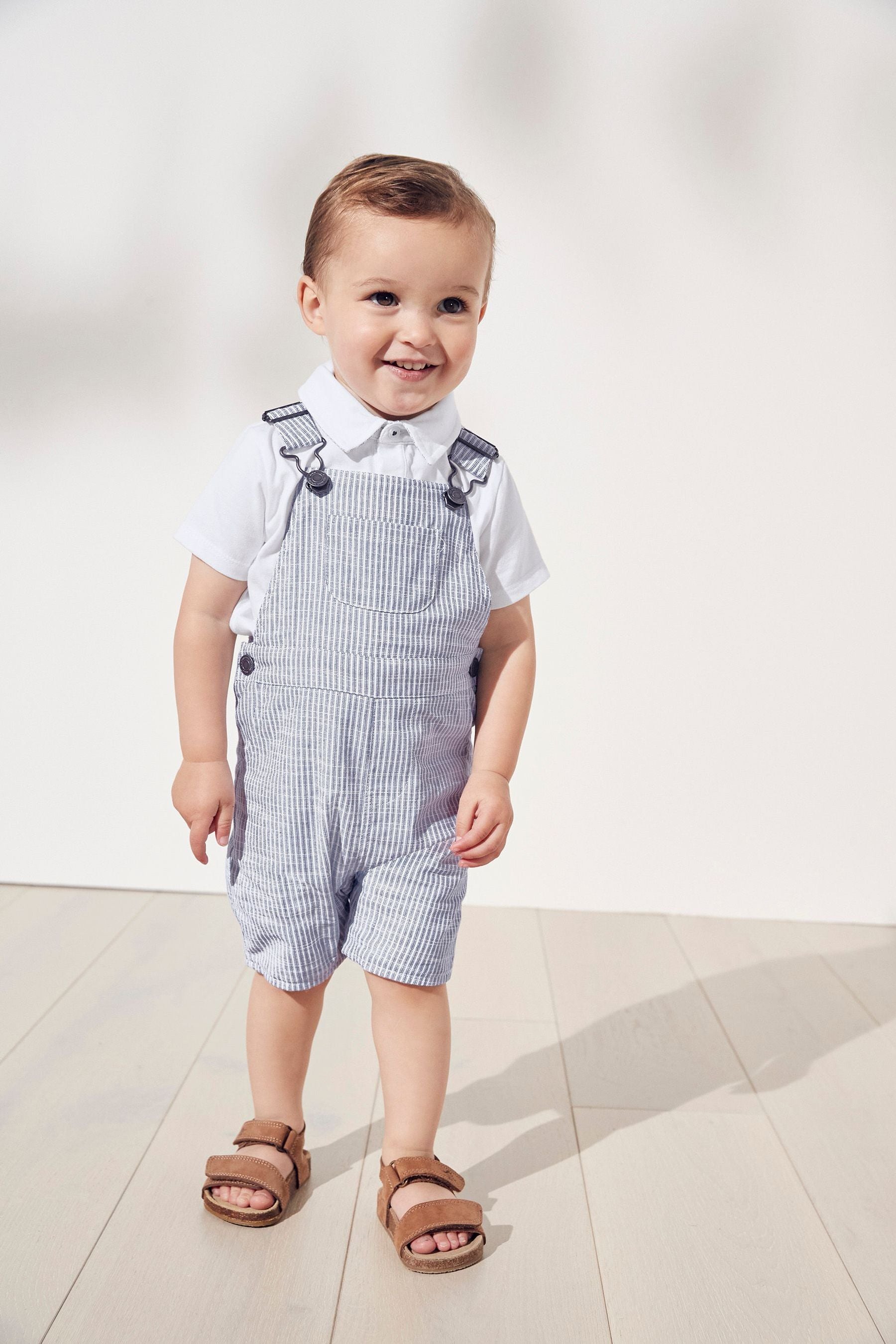 The White Company Blue Short Dungaree & Polo Set