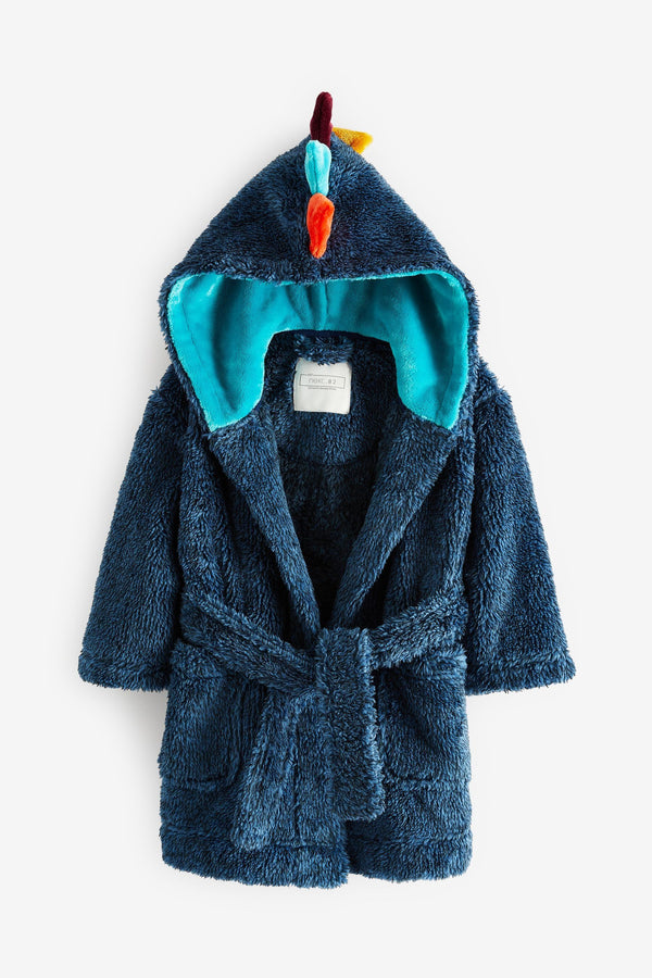 Navy Blue Dino Spike Soft Touch Fleece Dressing Gown (9mths-12yrs)