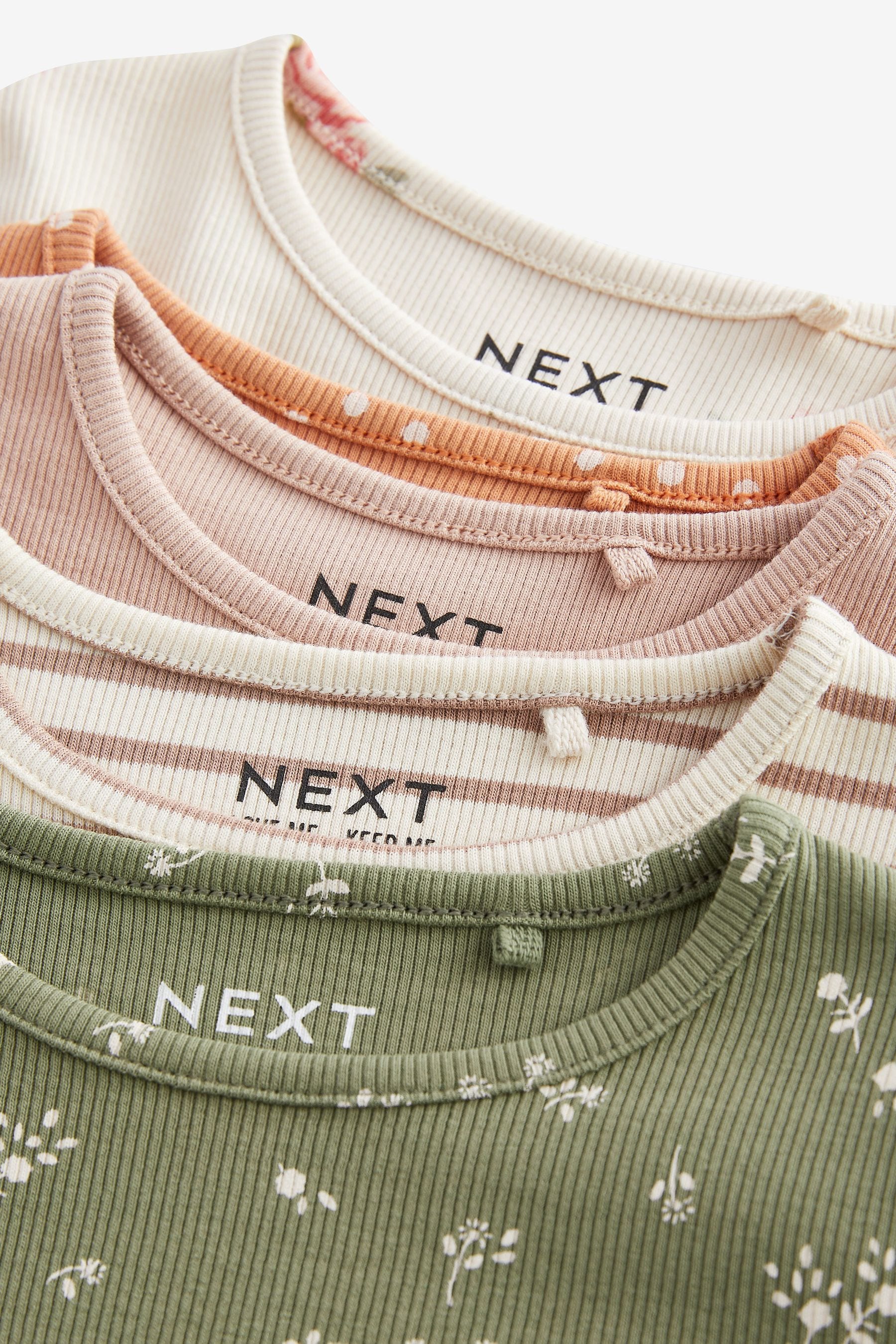 Neutral 5 Pack Long Sleeve Rib Jersey Tops (3mths-7yrs)