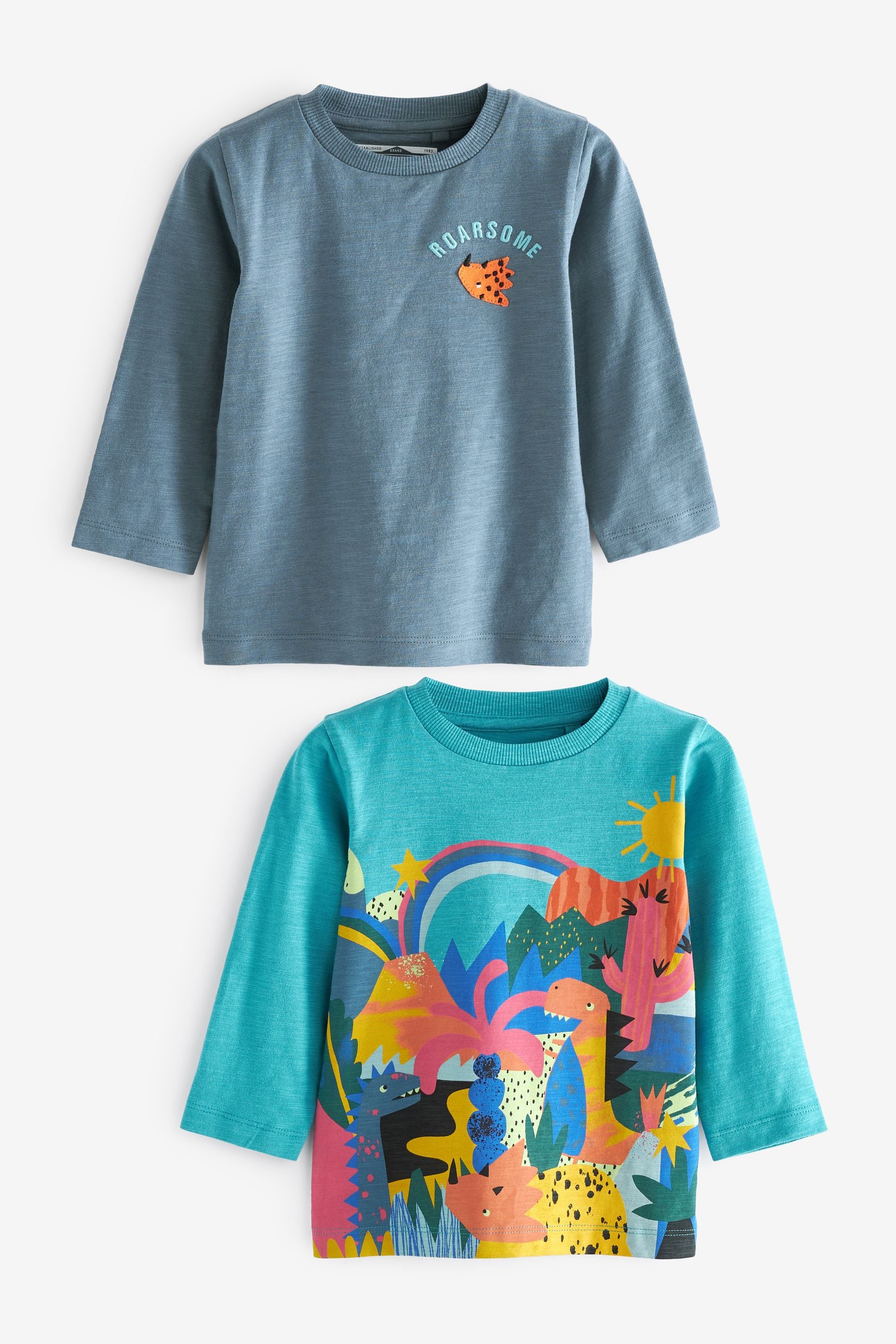 Blue 2 Pack Long Sleeve Dinosaur T-Shirts (3mths-7yrs)