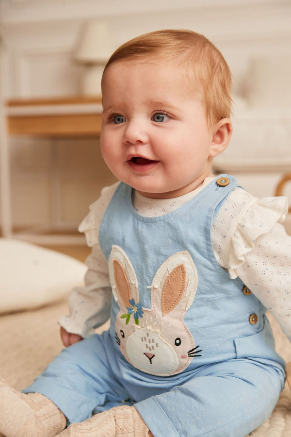 Blue Bunny Baby 2 Piece Woven Dungarees And Bodysuit (0mths-3yrs)