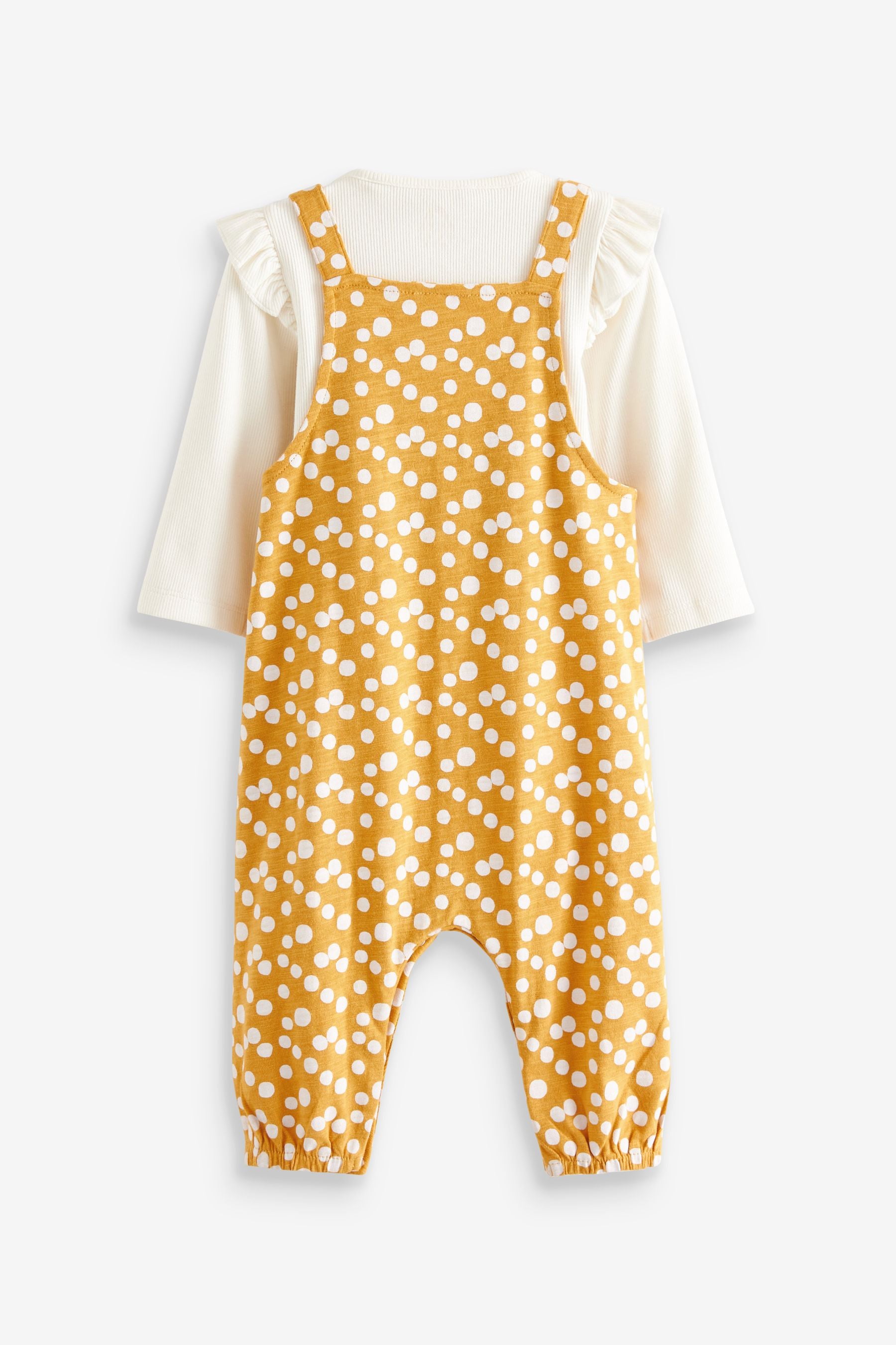 Ochre Yellow Spot Jersey Baby 2 Piece Dungarees And Bodysuit Set (0mths-3yrs)