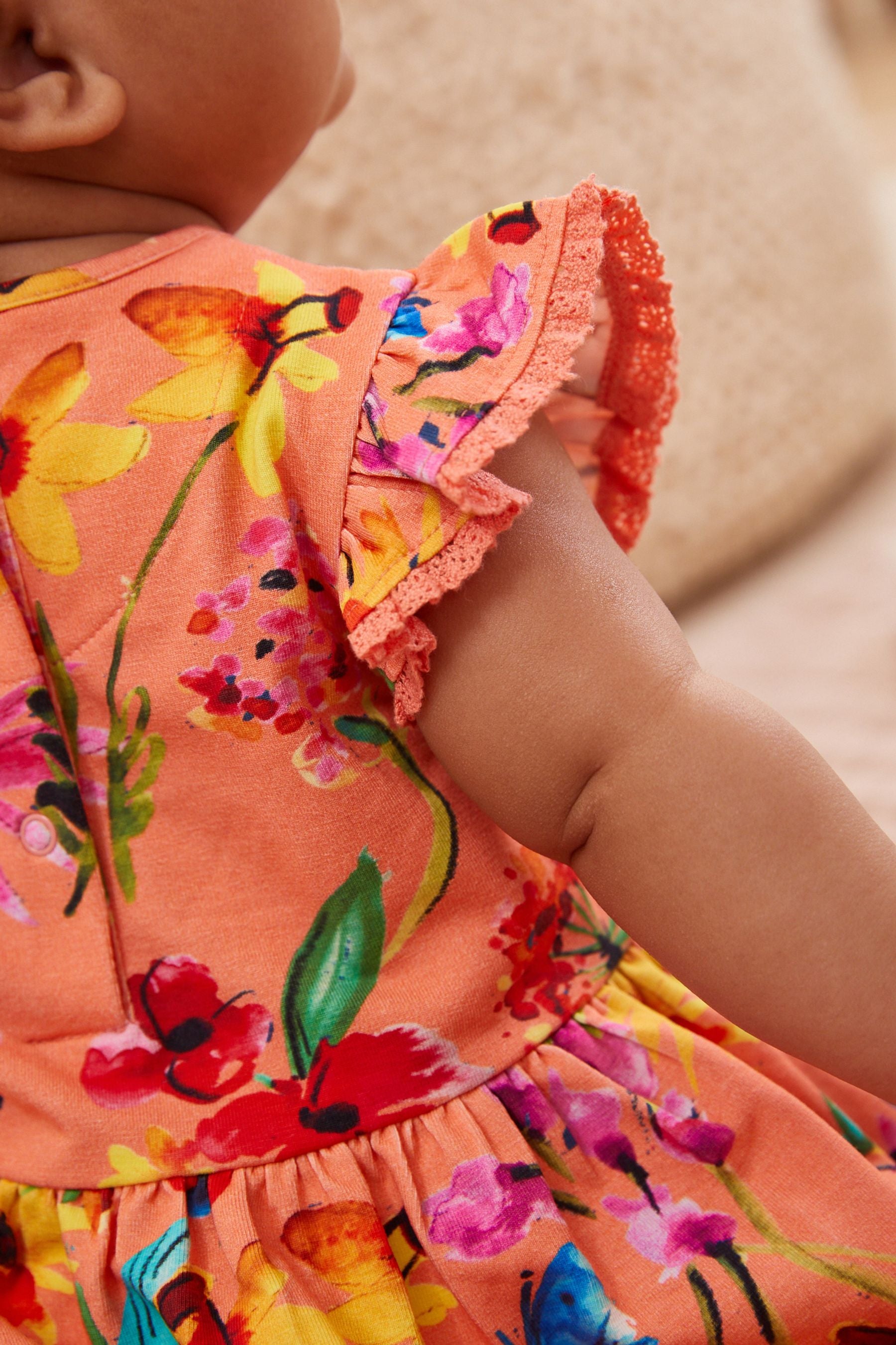 Coral Pink Floral Baby Jersey Dress (0mths-2yrs)