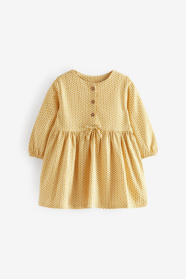 Ochre Yellow Baby Jersey Geometric Print Dress (0mths-2yrs)