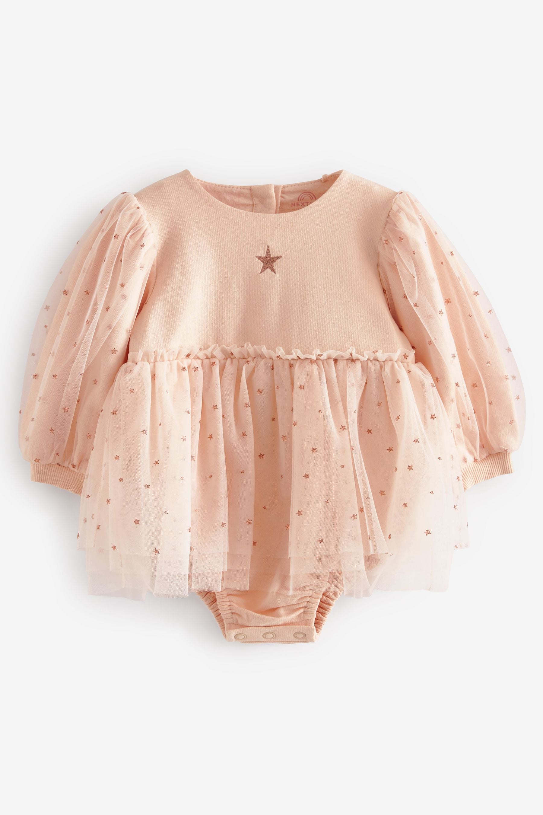 Pink Mesh Glitter Star Romper with Embroidery