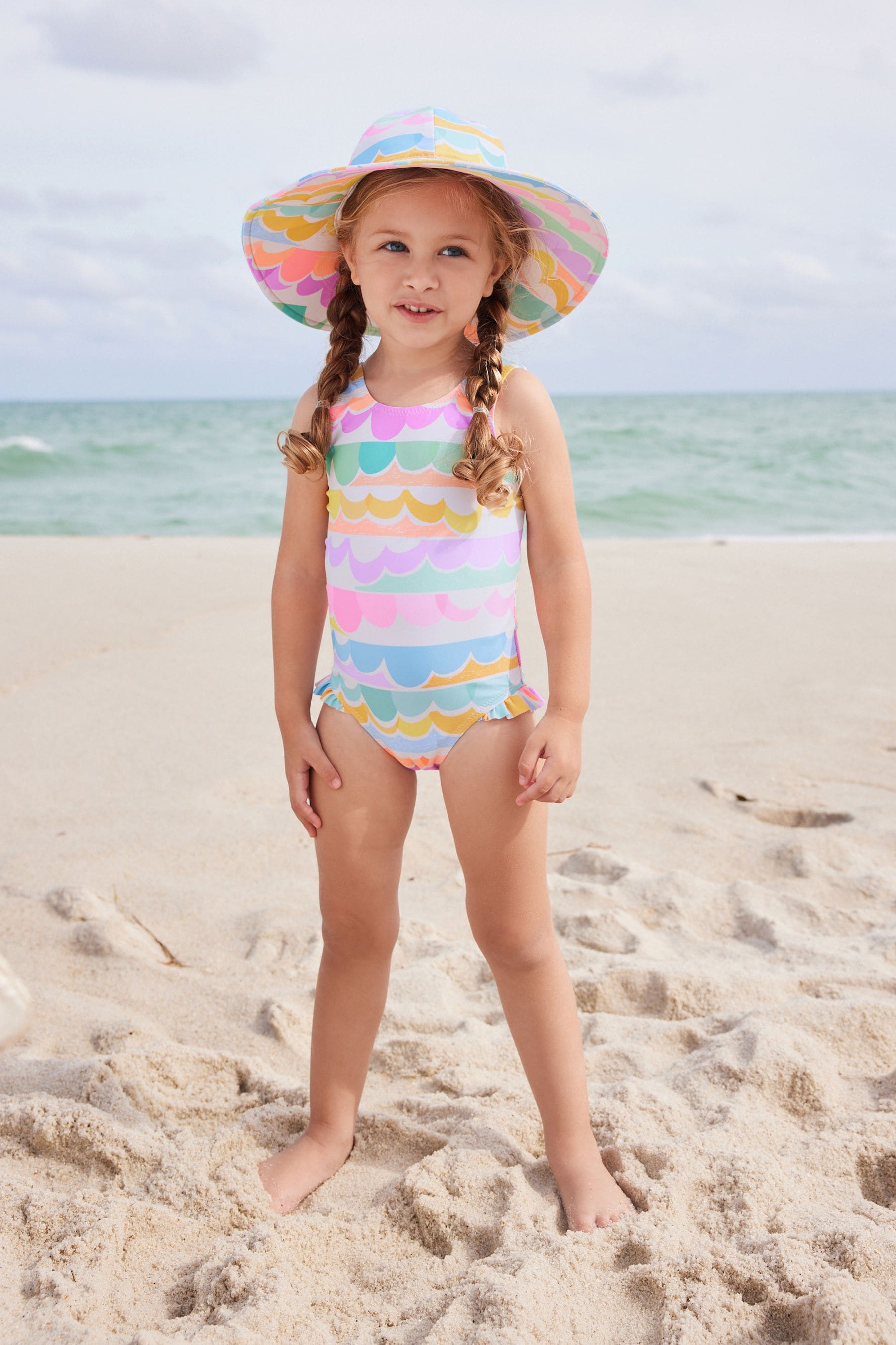 Multi Scallop Rainbow Frill Swimsuit (3mths-10yrs)