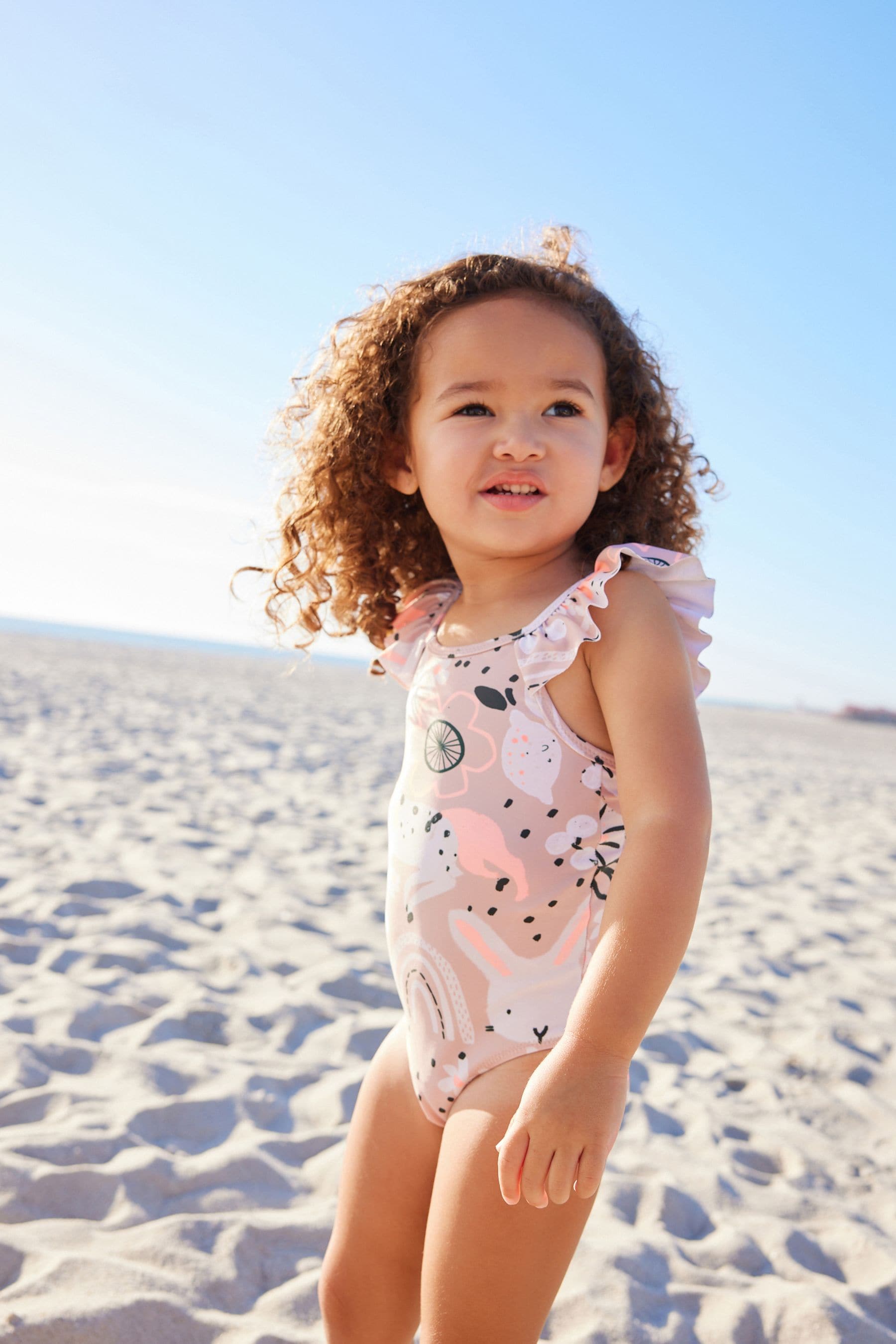 Pink Character Frill Sleeve Swimsuit (3mths-7yrs)