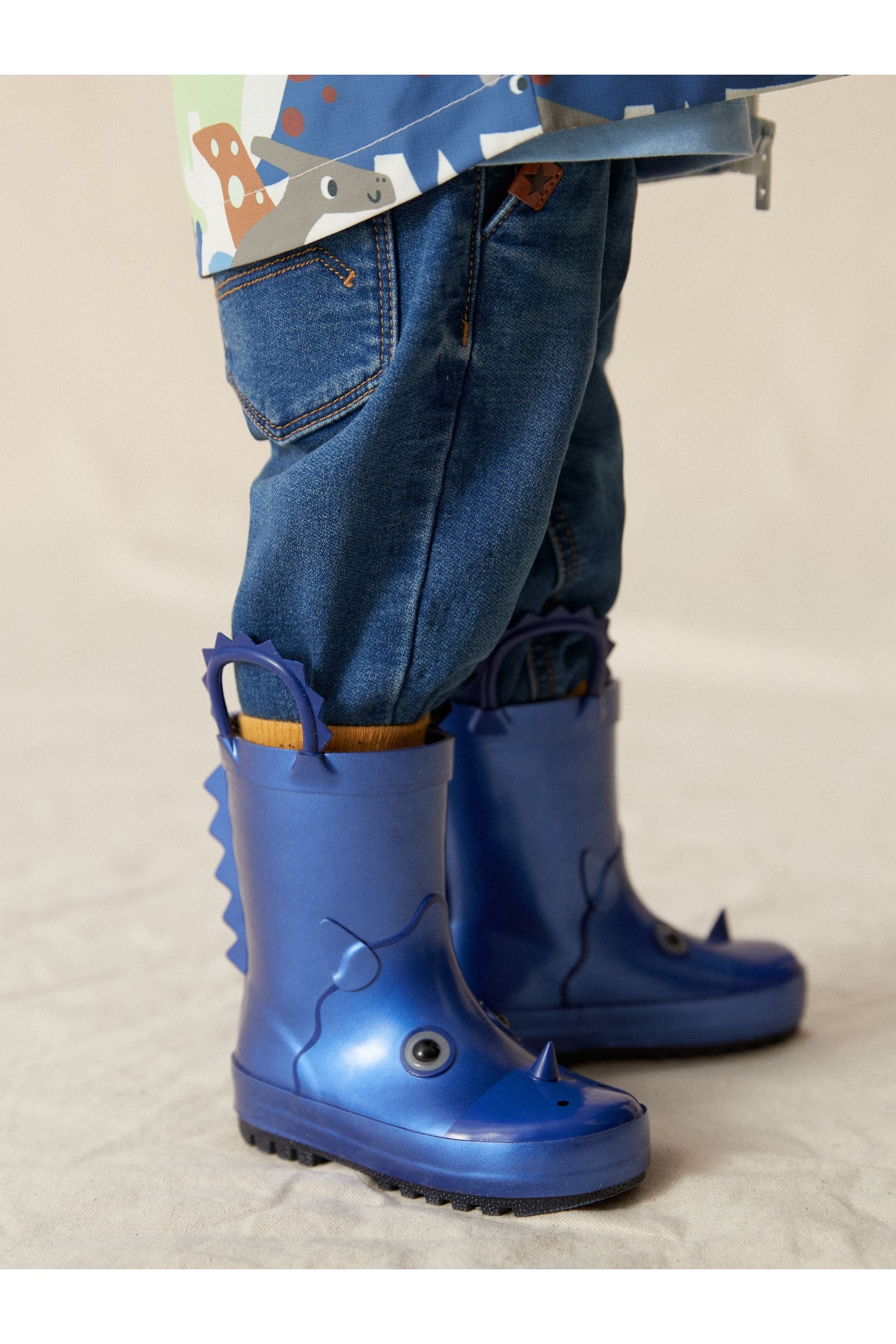 Metallic Blue Dino Handle Wellies