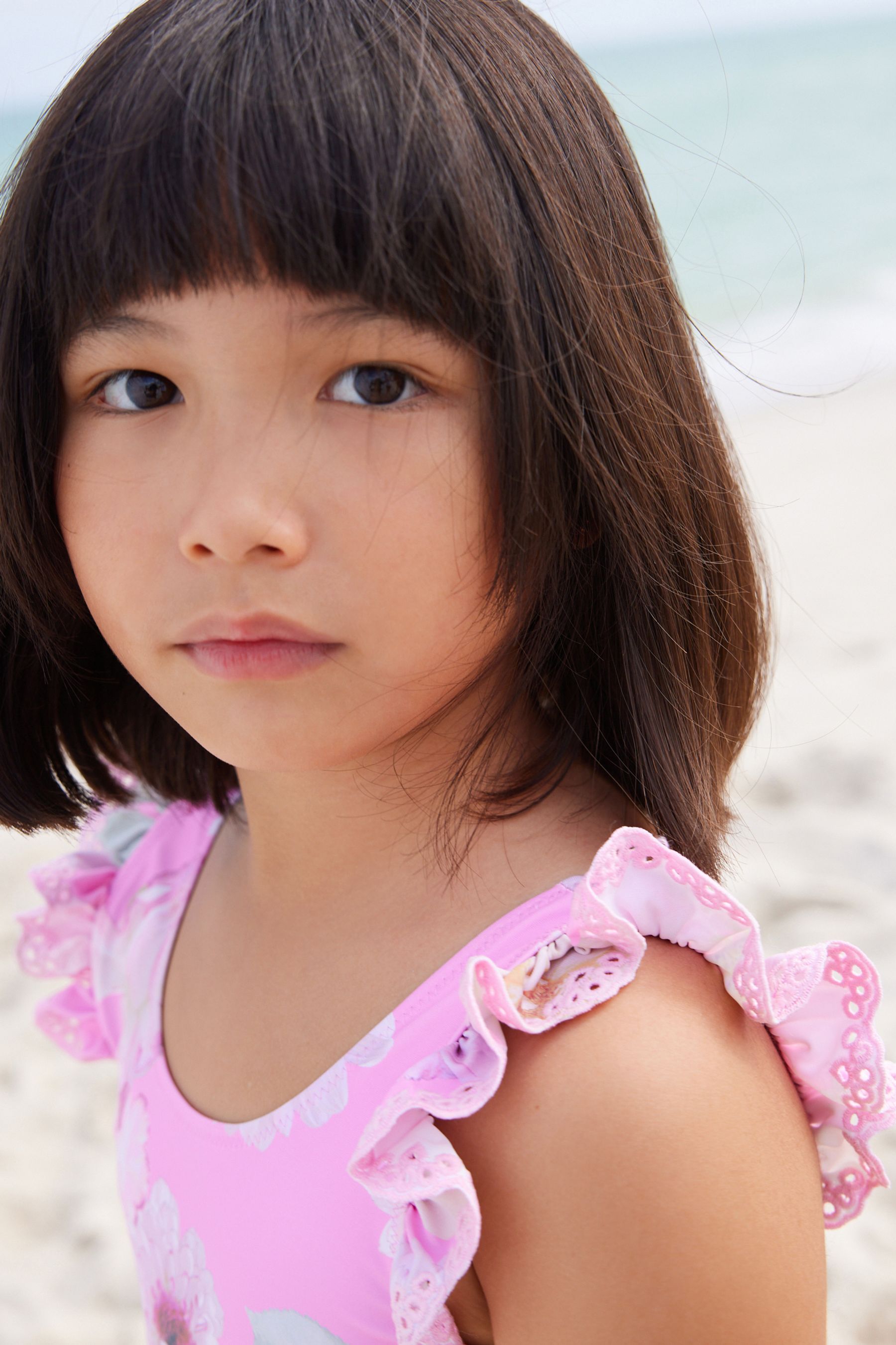 Pink Floral Frill Sleeve Swimsuit (3mths-12yrs)