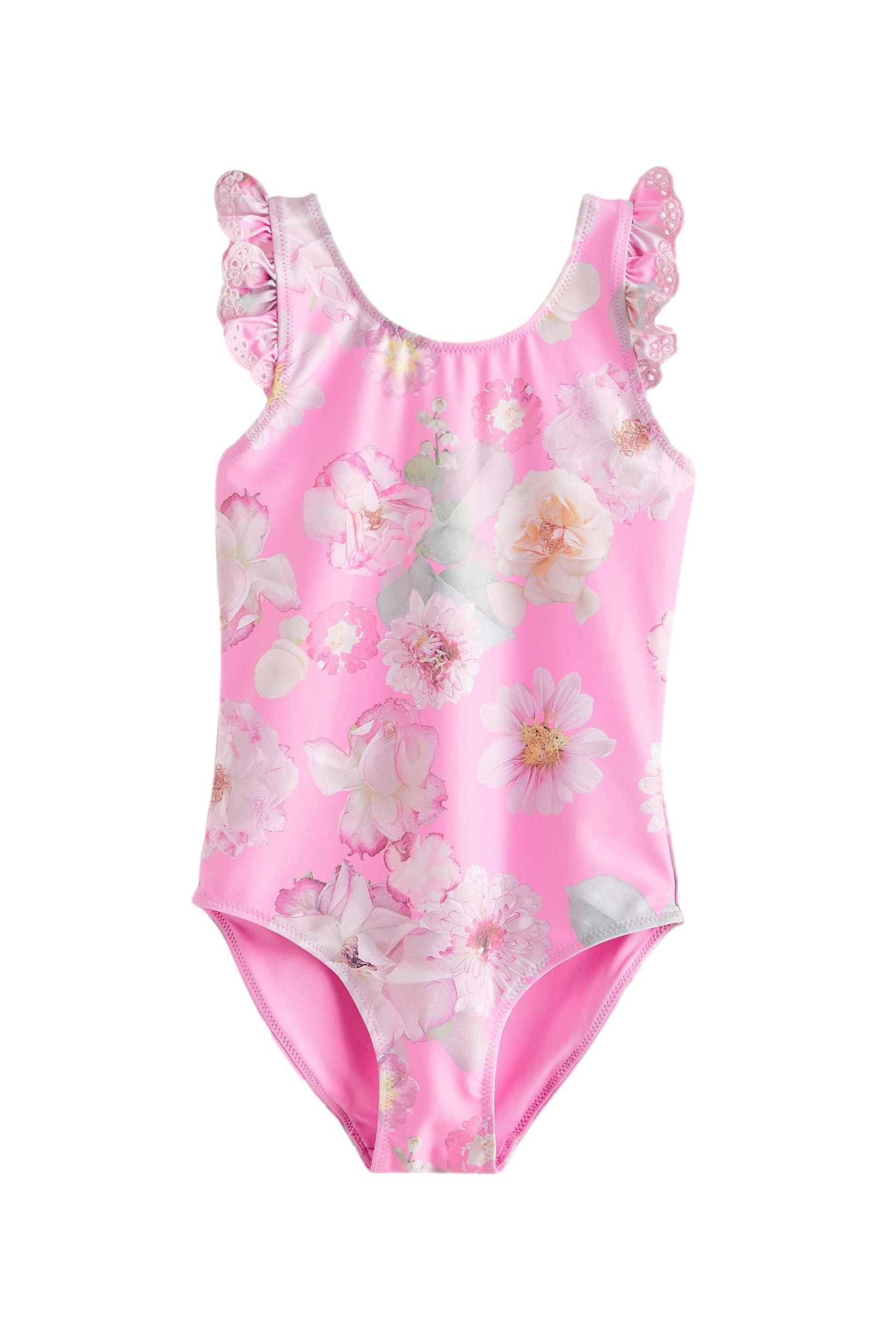 Pink Floral Frill Sleeve Swimsuit (3mths-12yrs)