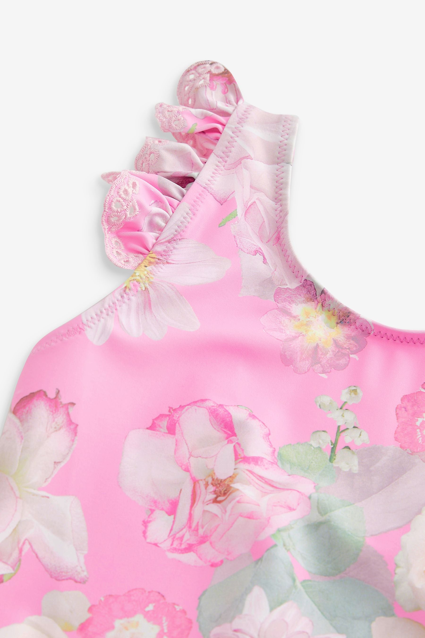 Pink Floral Frill Sleeve Swimsuit (3mths-12yrs)