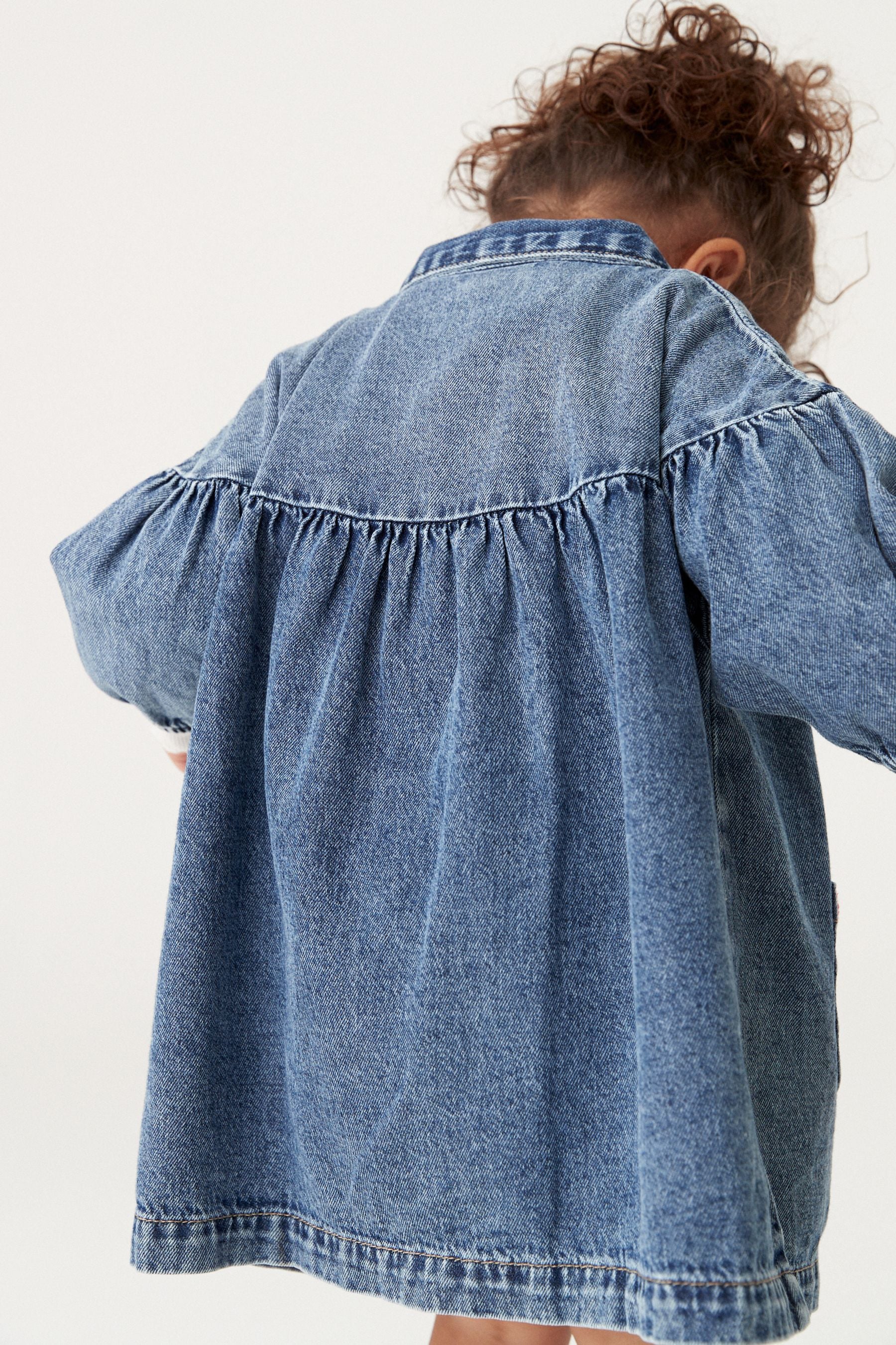 Blue Denim Embroidered Cotton Shirt Dress (3mths-8yrs)