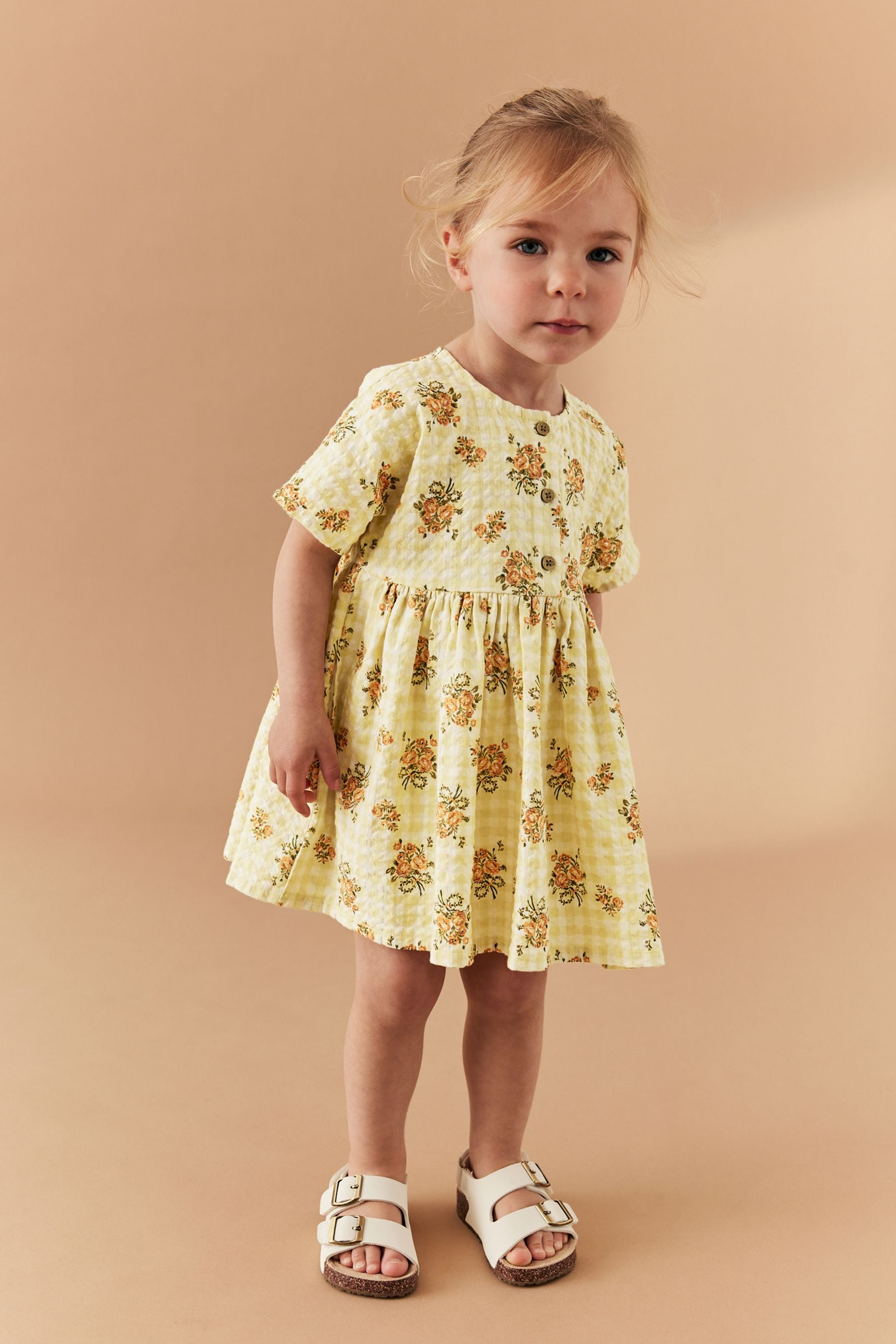 Yellow Floral Gingham Relaxed Cotton Dress (3mths-8yrs)