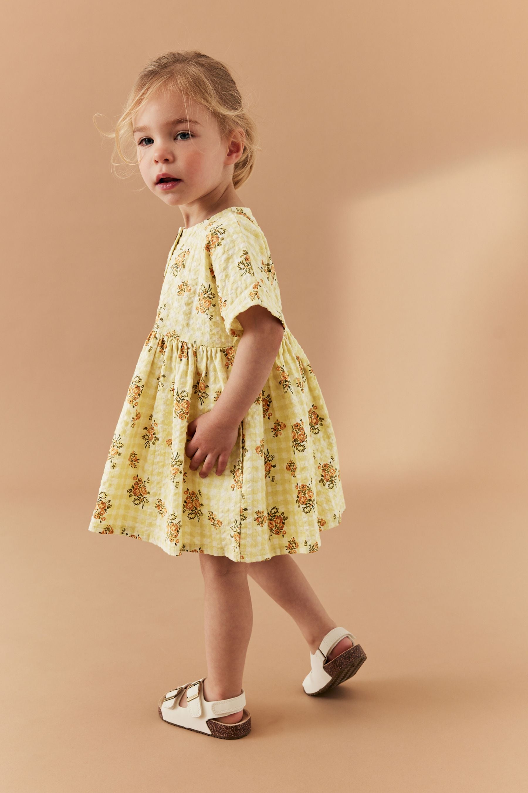 Yellow Floral Gingham Relaxed Cotton Dress (3mths-8yrs)