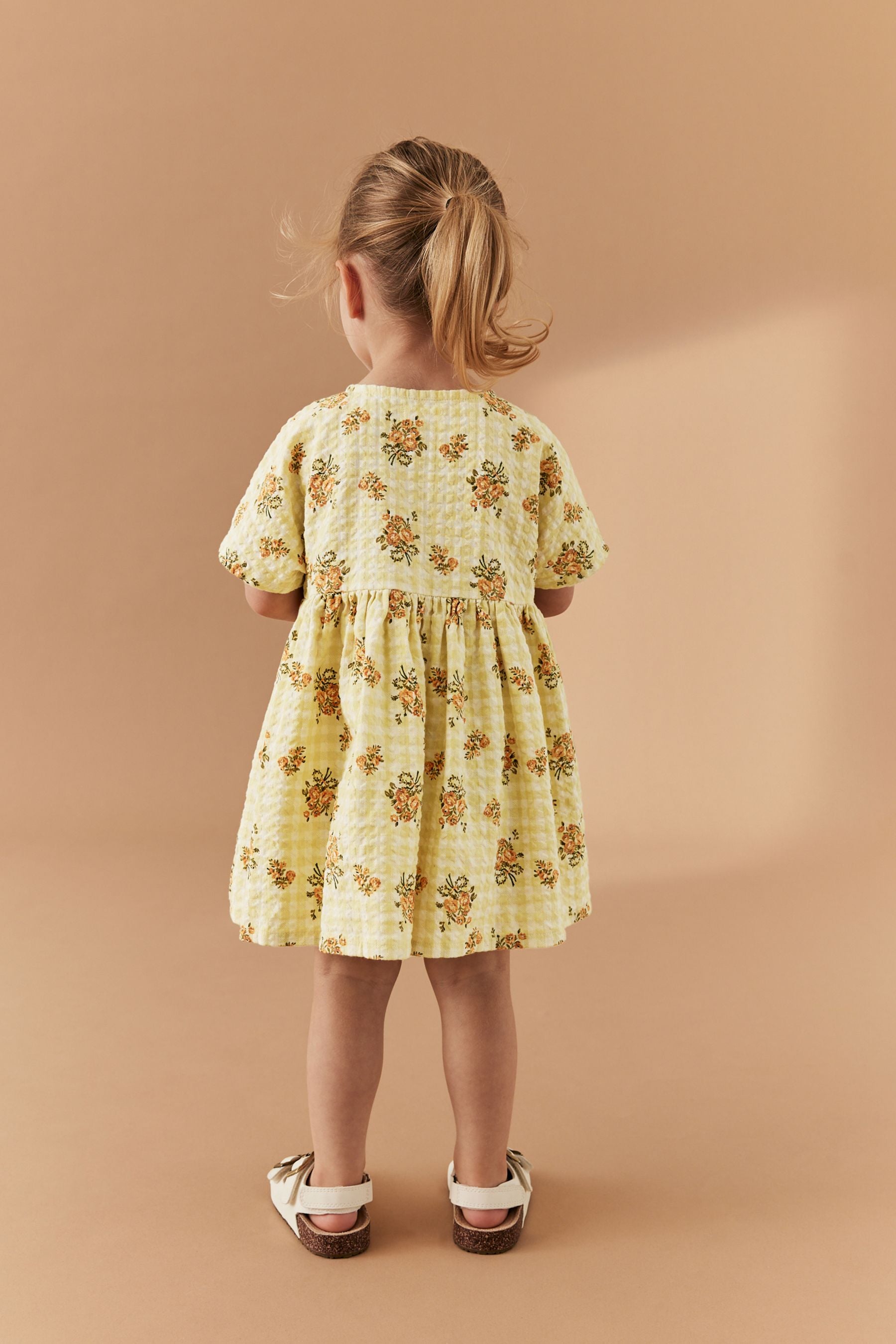 Yellow Floral Gingham Relaxed Cotton Dress (3mths-8yrs)