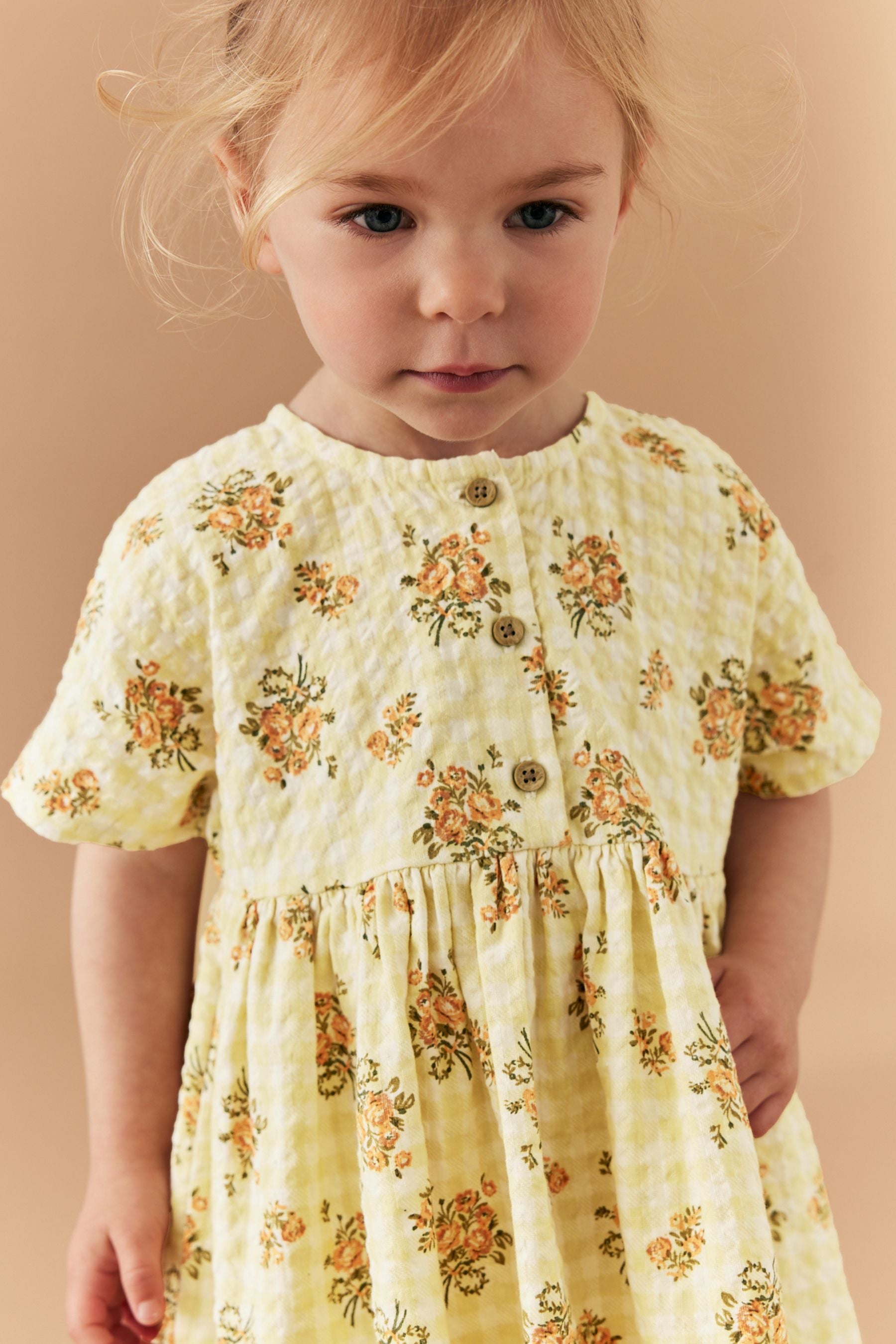 Yellow Floral Gingham Relaxed Cotton Dress (3mths-8yrs)