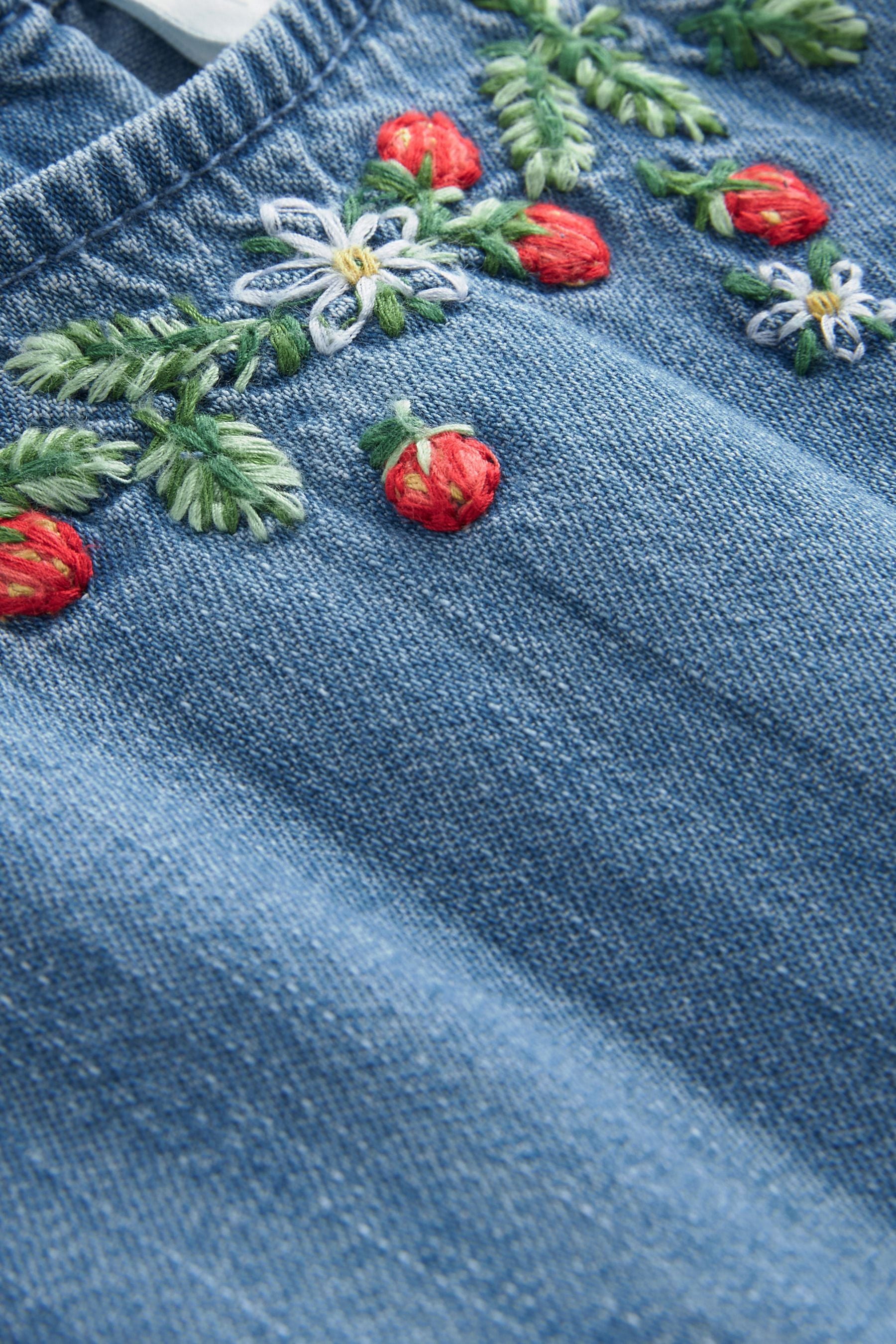 Blue Denim Strawberry Embroidered Dress (3mths-8yrs)