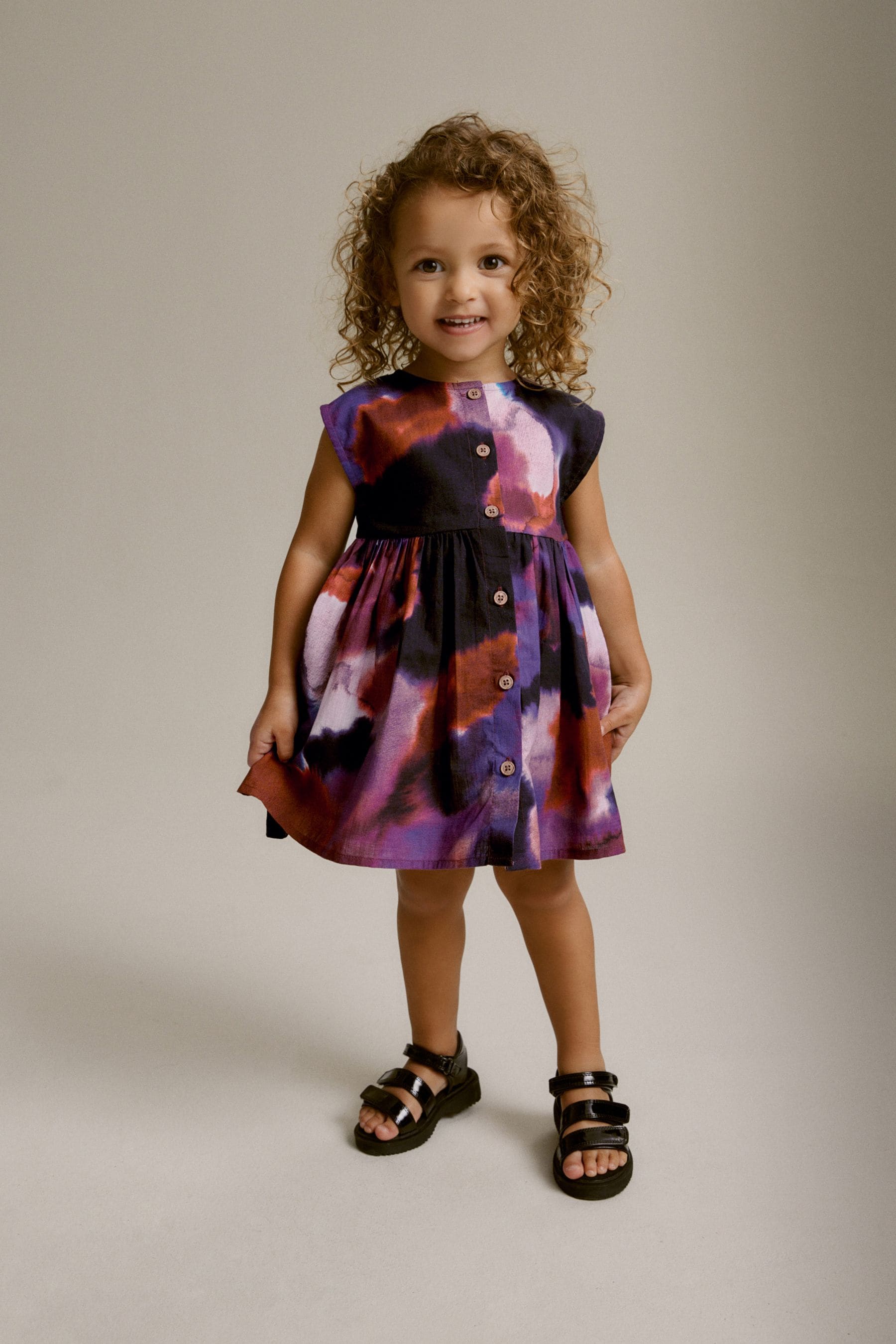 Purple Tie Dye Button Through Summer Dress (3mths-8yrs)