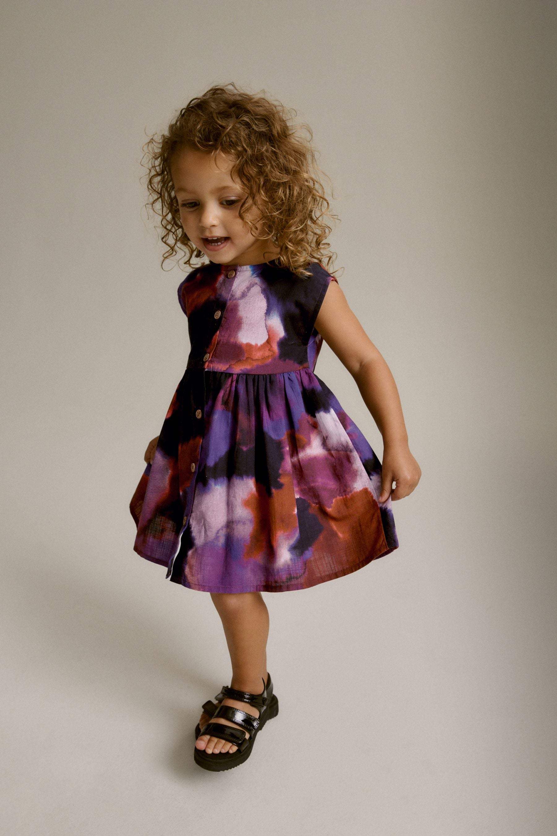 Purple Tie Dye Button Through Summer Dress (3mths-8yrs)