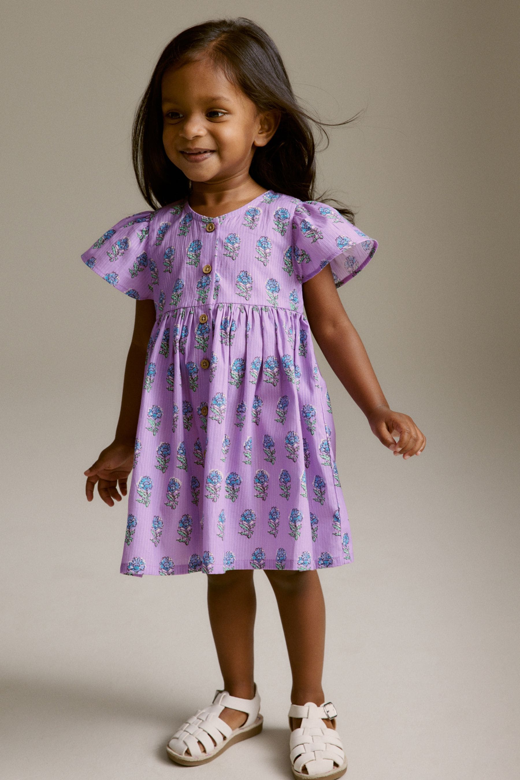 Purple Cotton Button Up Dress (3mths-8yrs)