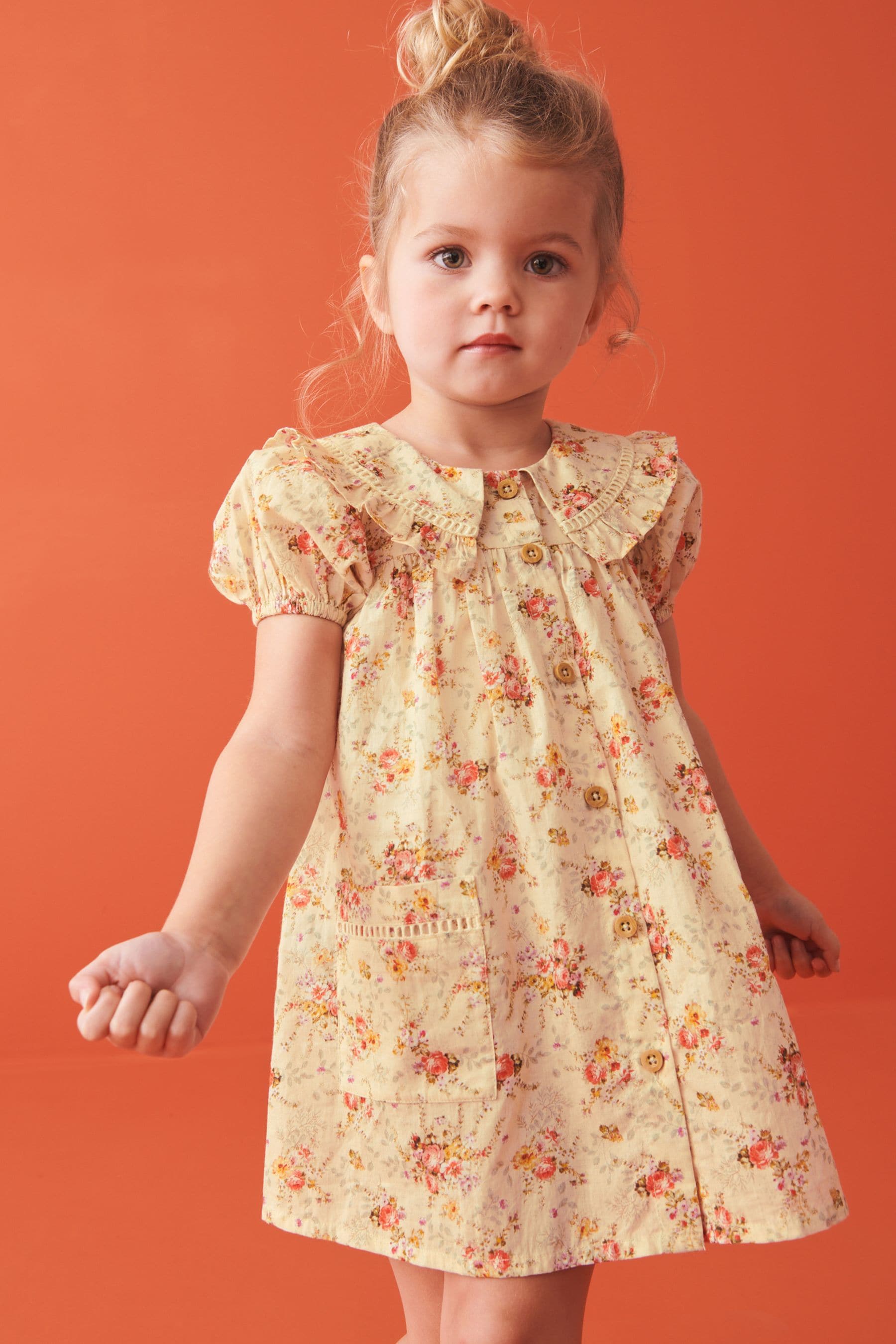 Cream Floral Printed Collar Dress (3mths-10yrs)