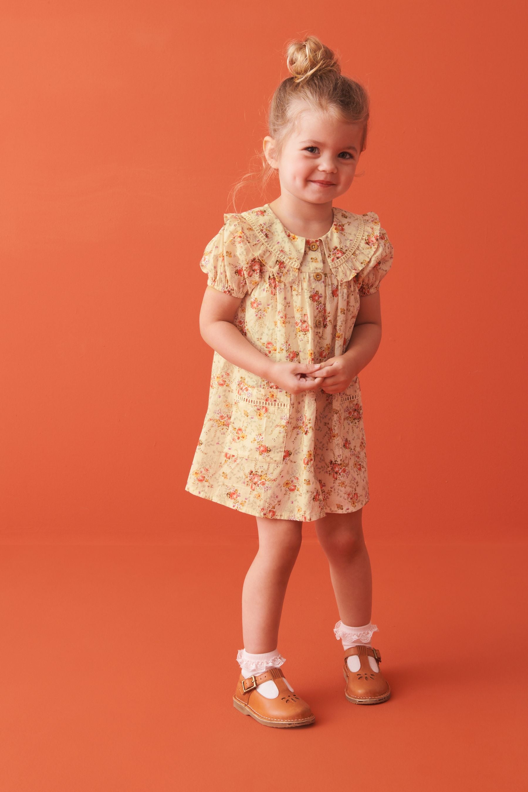 Cream Floral Printed Collar Dress (3mths-10yrs)