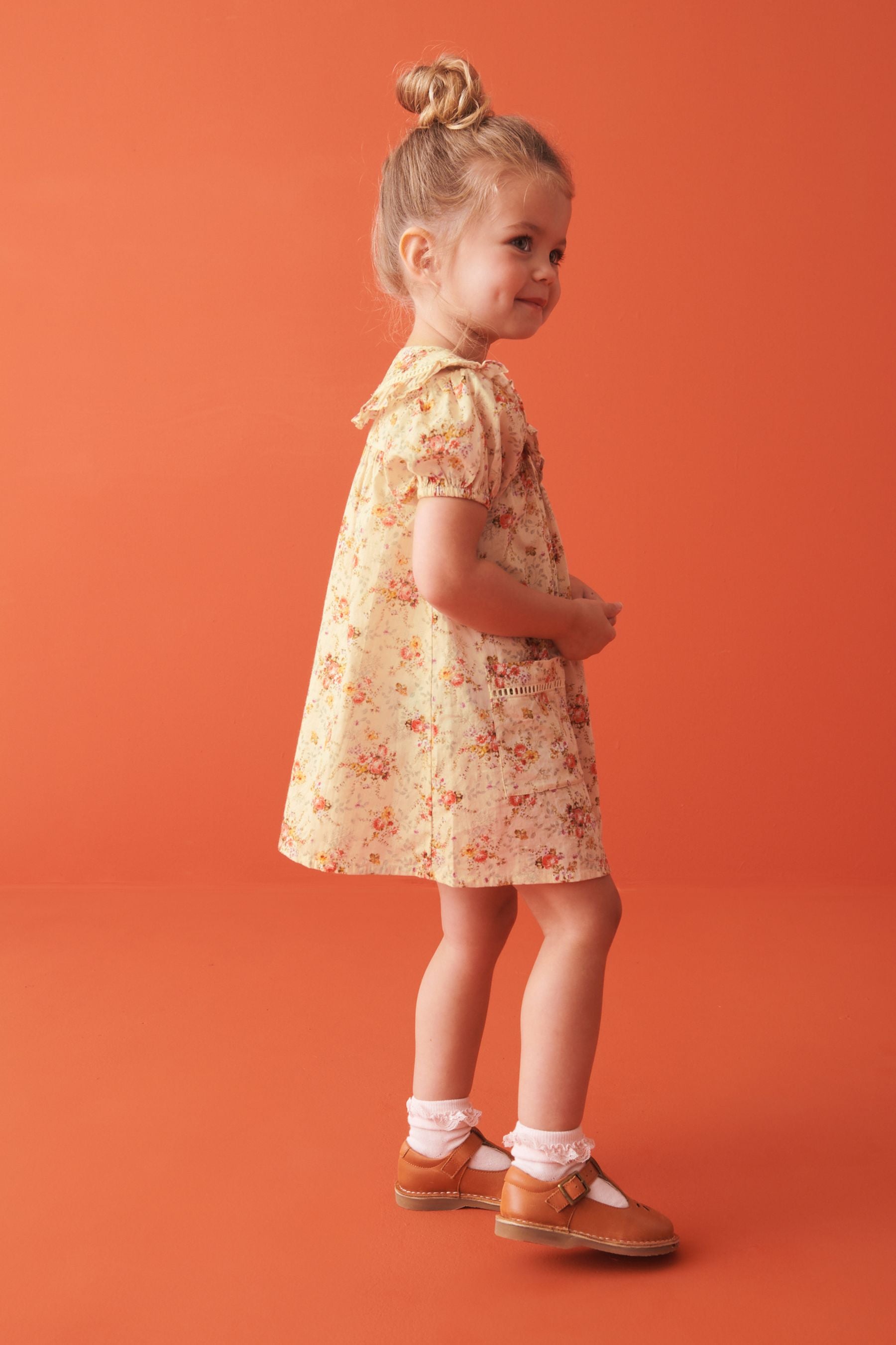 Cream Floral Printed Collar Dress (3mths-10yrs)