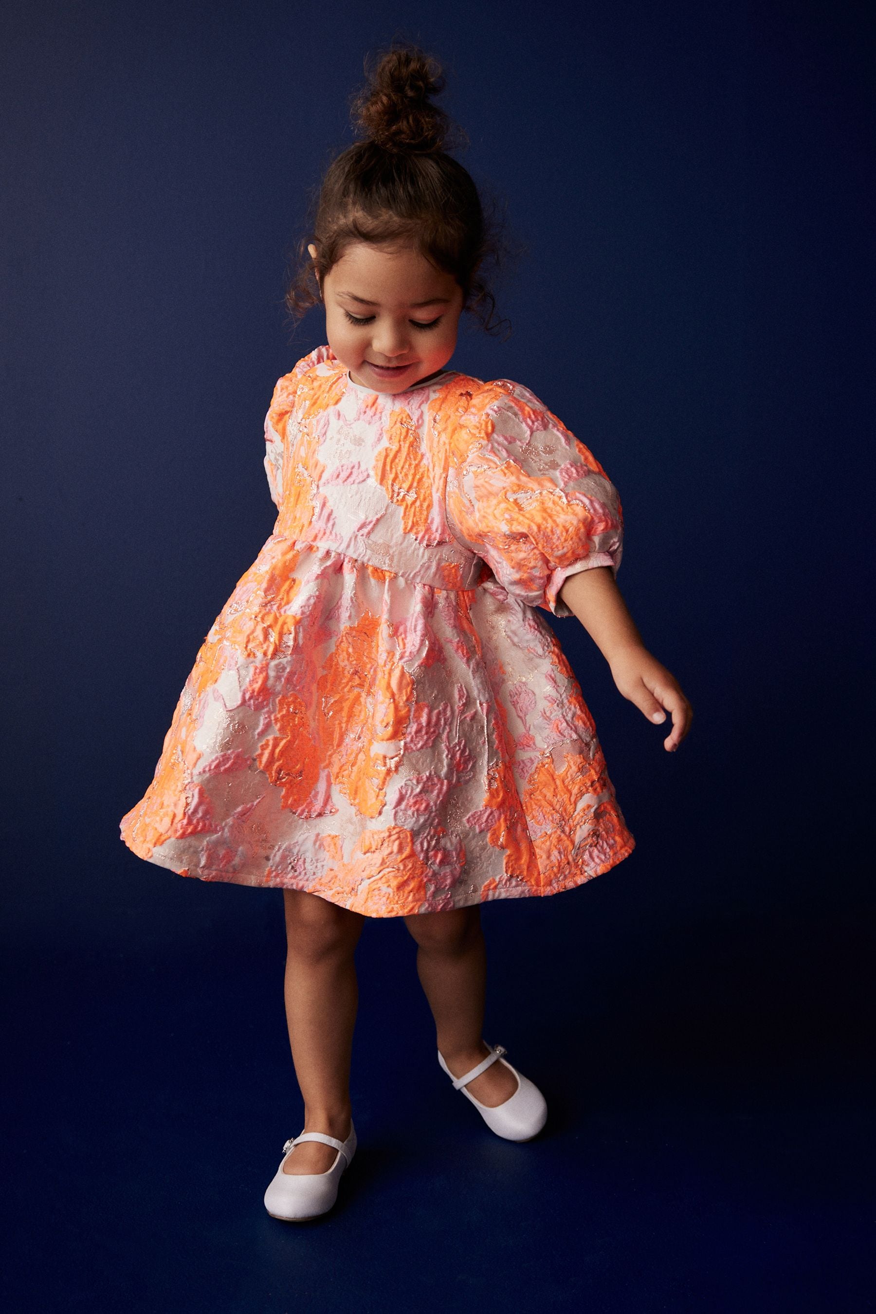 Pink/Orange Floral Jacquard Prom Dress (12mths-10yrs)