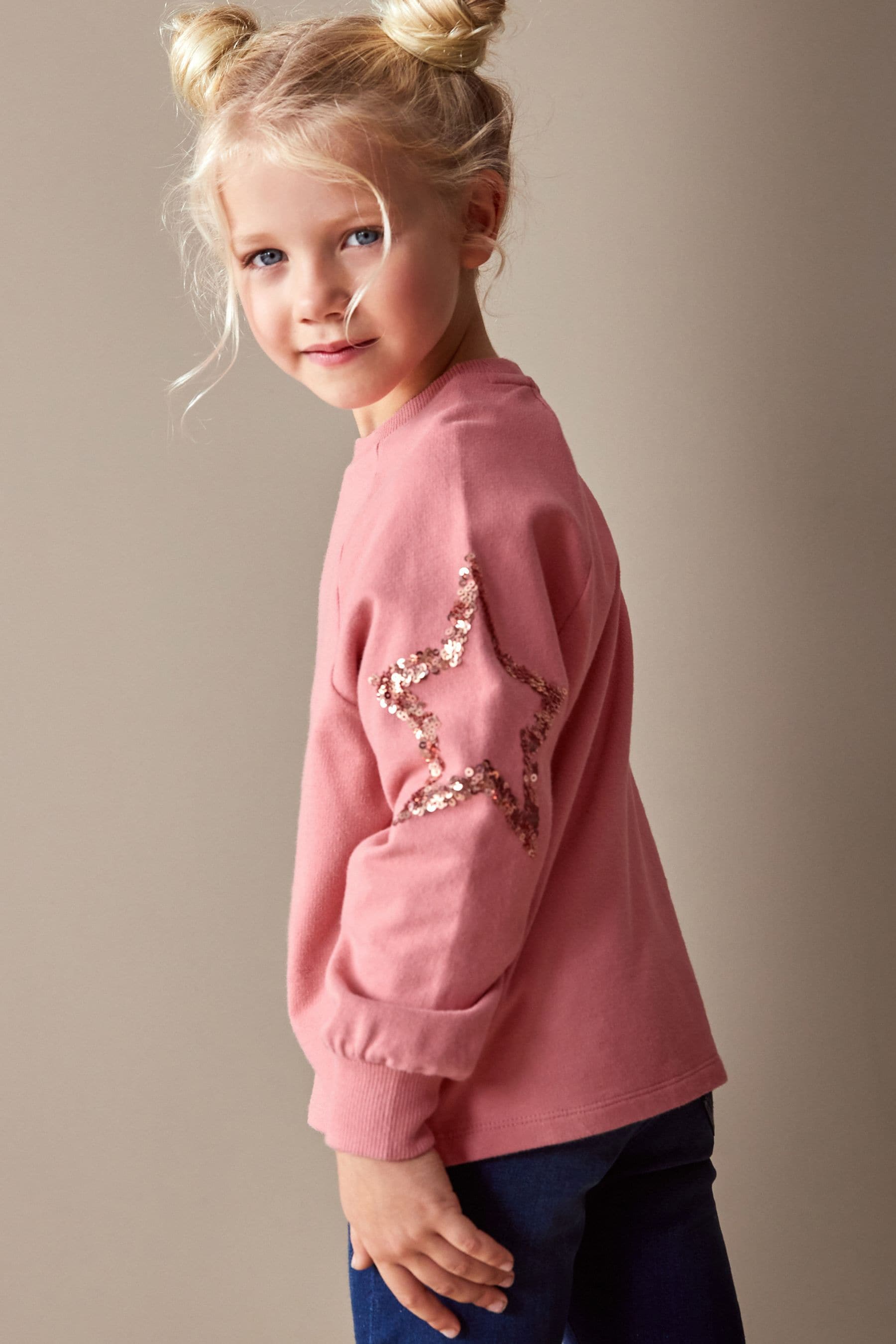 Pink Star Shape Sequin Long Sleeve T-Shirt (3-16yrs)