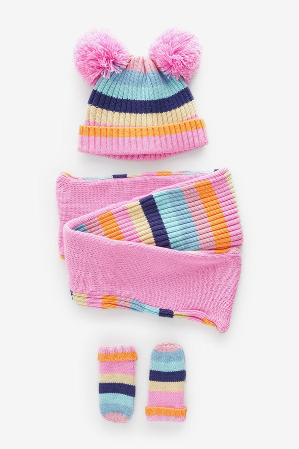 Multi 3pc Rainbow Hat, Gloves and Scarf Set (3mths-6yrs)