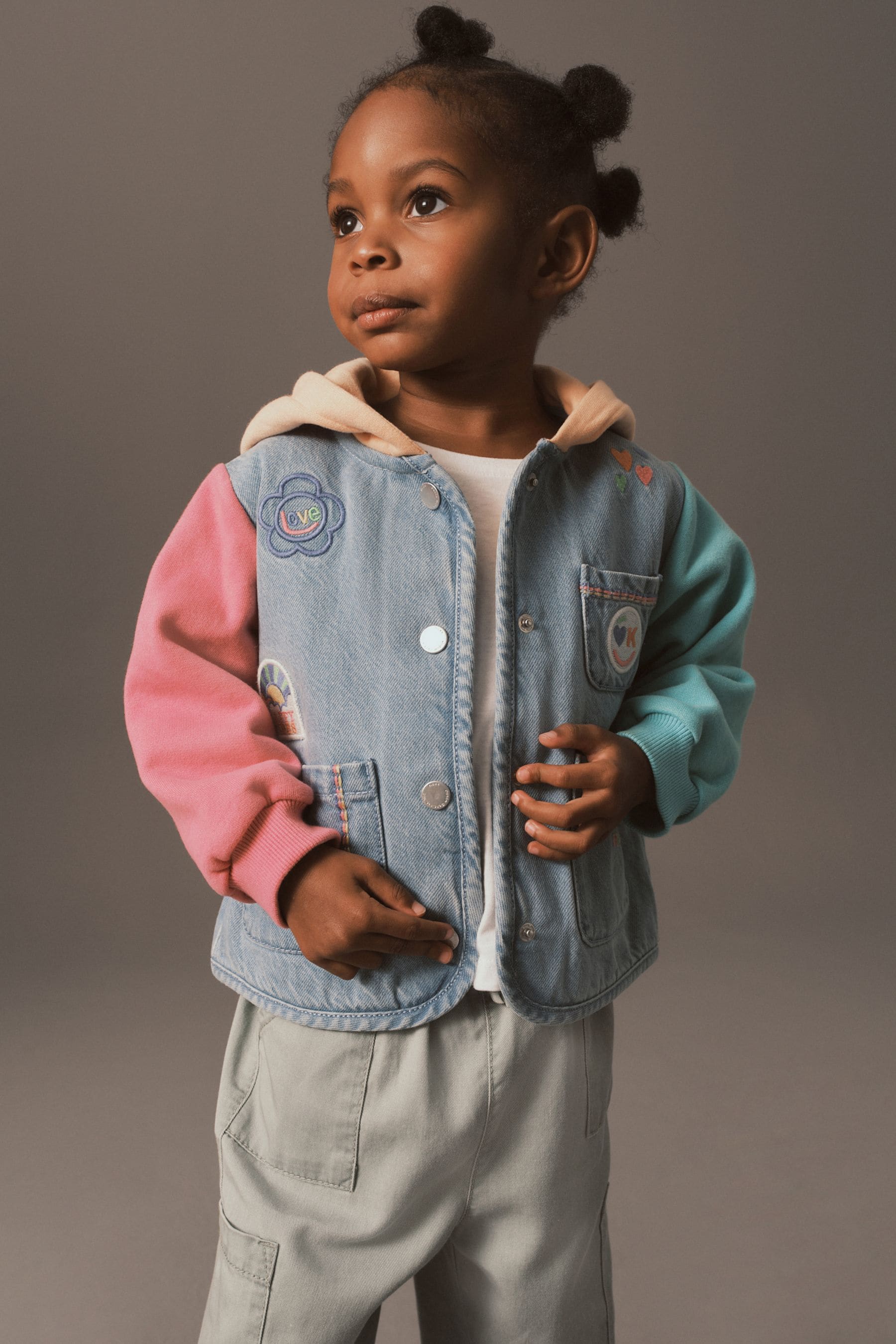 Mid Blue Denim Badge Denim Jersey Sleeve Jacket (3mths-7yrs)