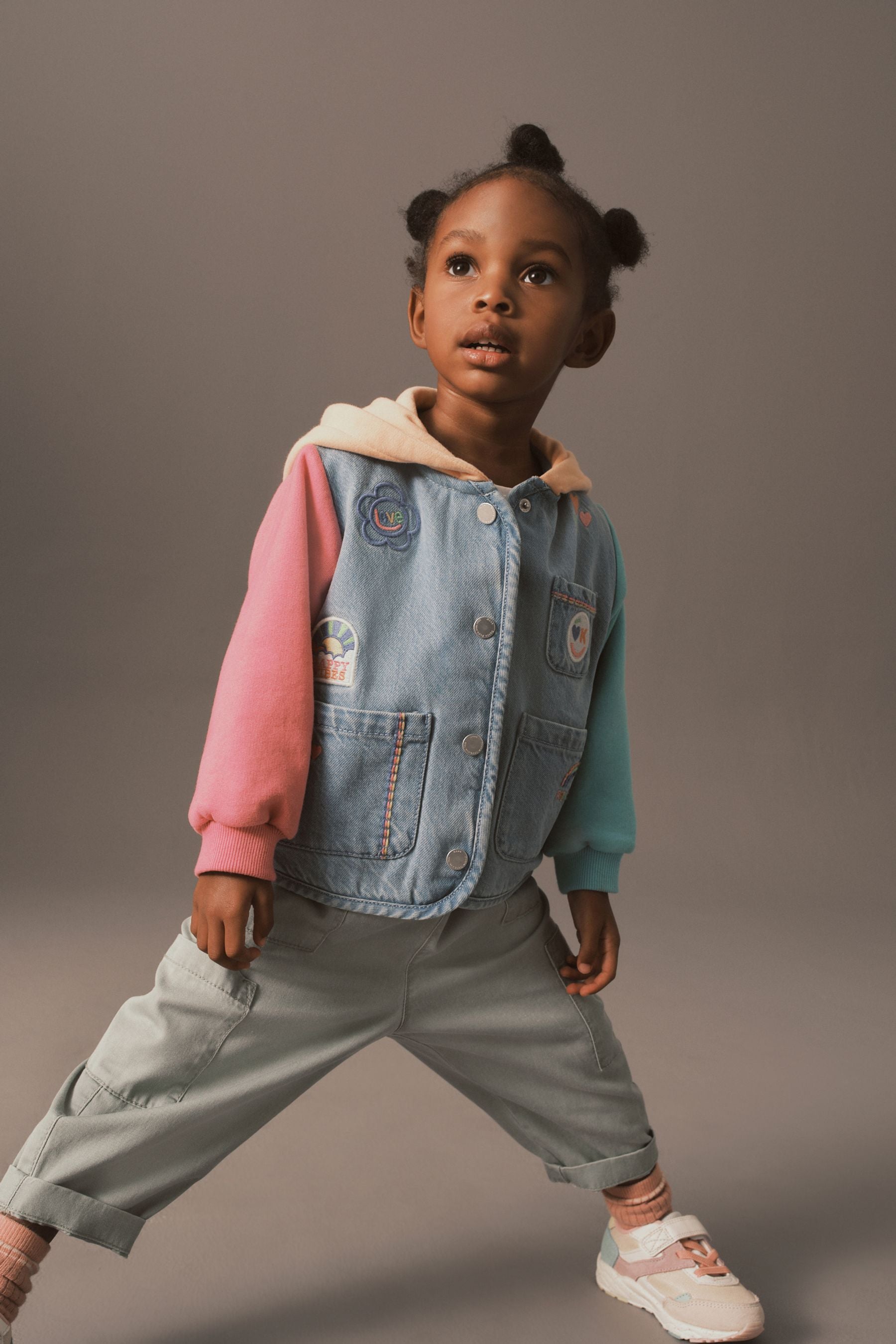 Mid Blue Denim Badge Denim Jersey Sleeve Jacket (3mths-7yrs)