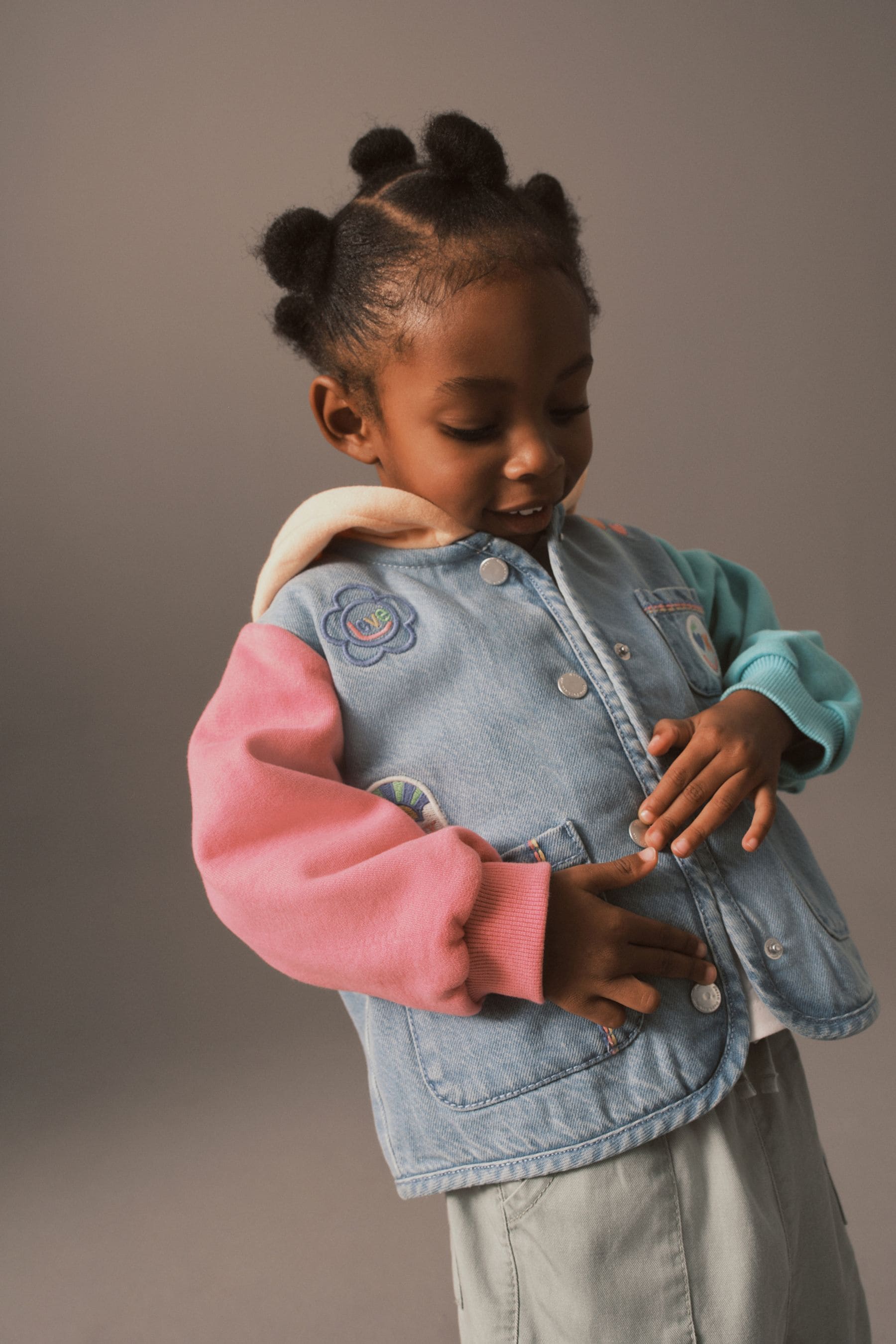 Mid Blue Denim Badge Denim Jersey Sleeve Jacket (3mths-7yrs)