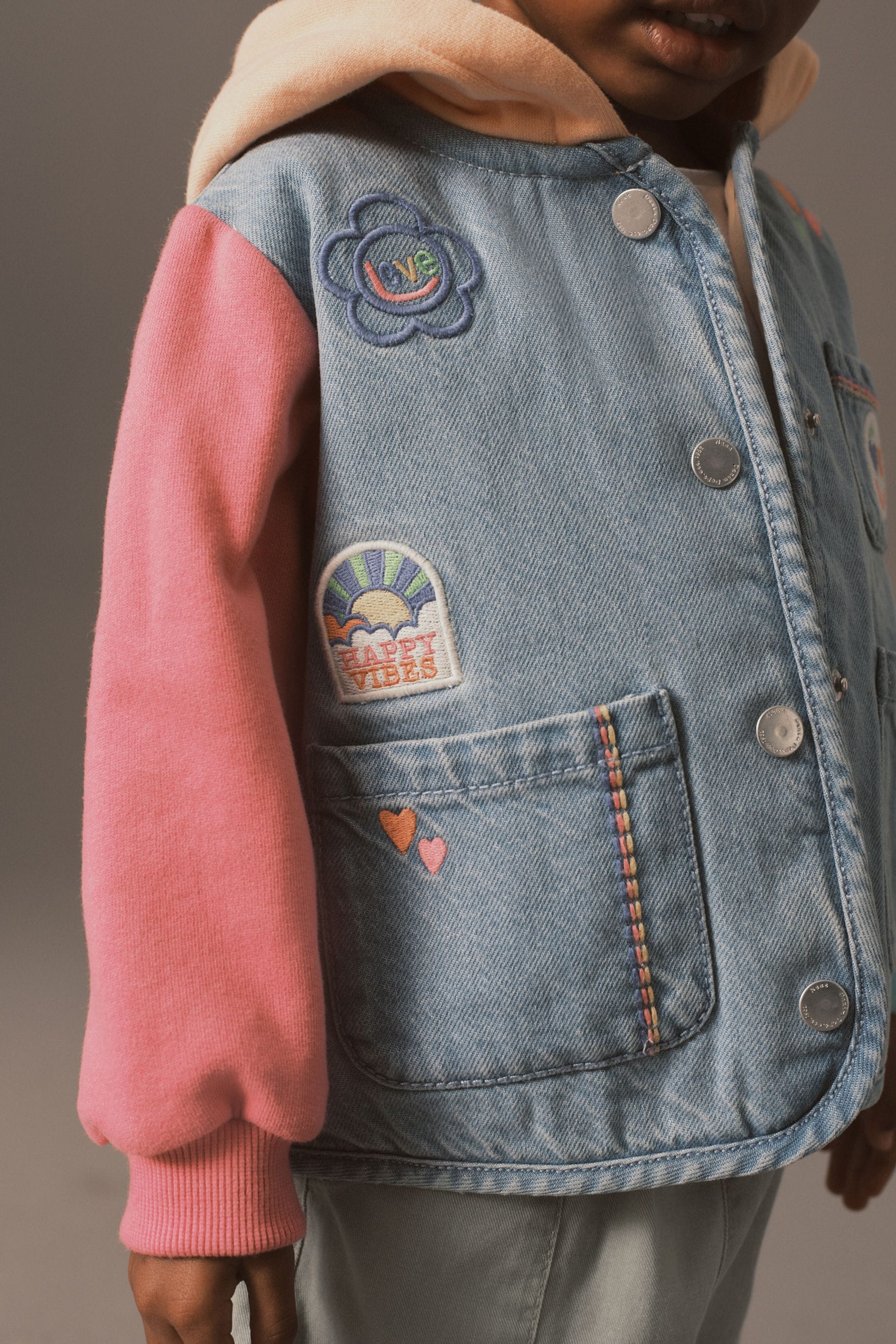 Mid Blue Denim Badge Denim Jersey Sleeve Jacket (3mths-7yrs)