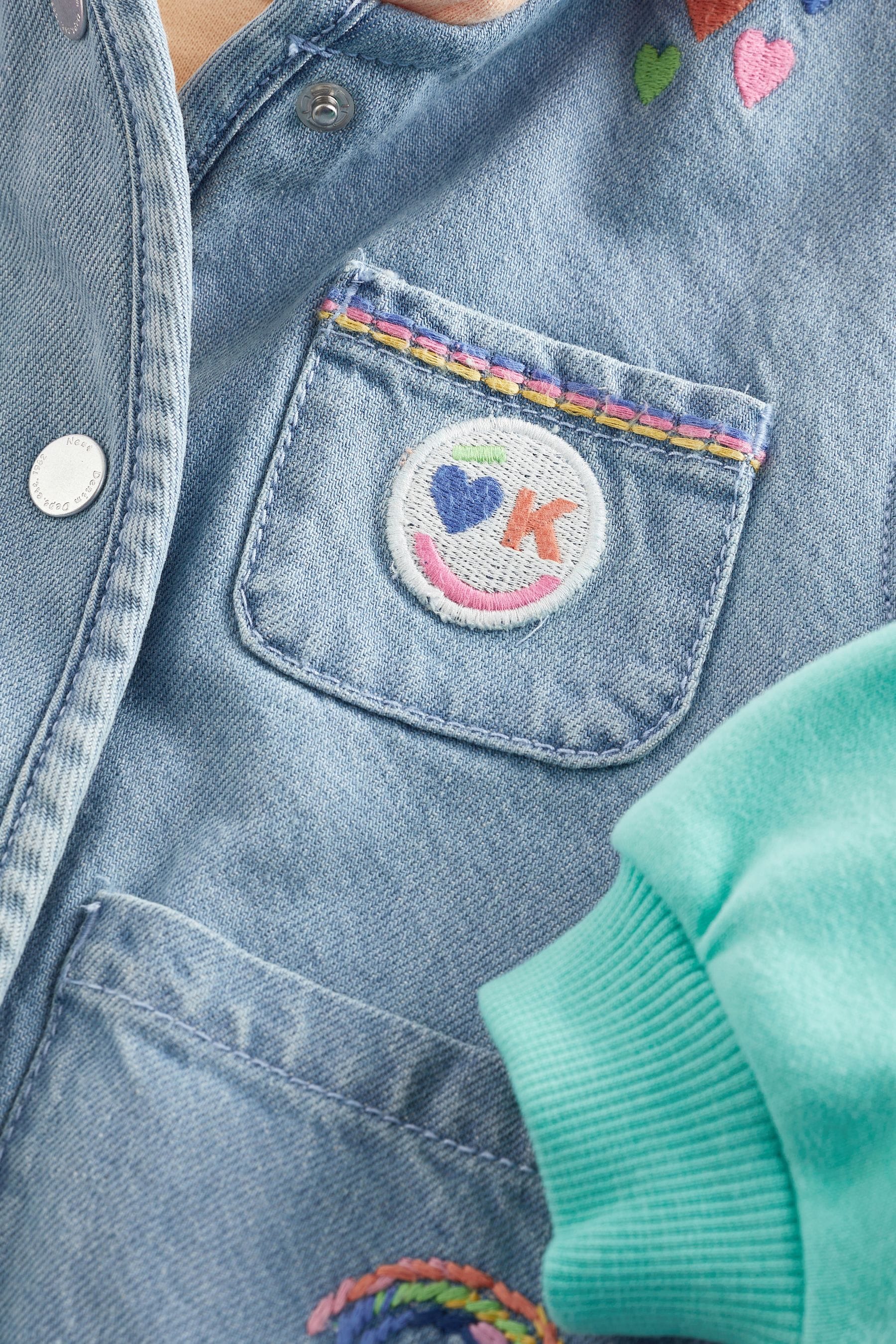 Mid Blue Denim Badge Denim Jersey Sleeve Jacket (3mths-7yrs)