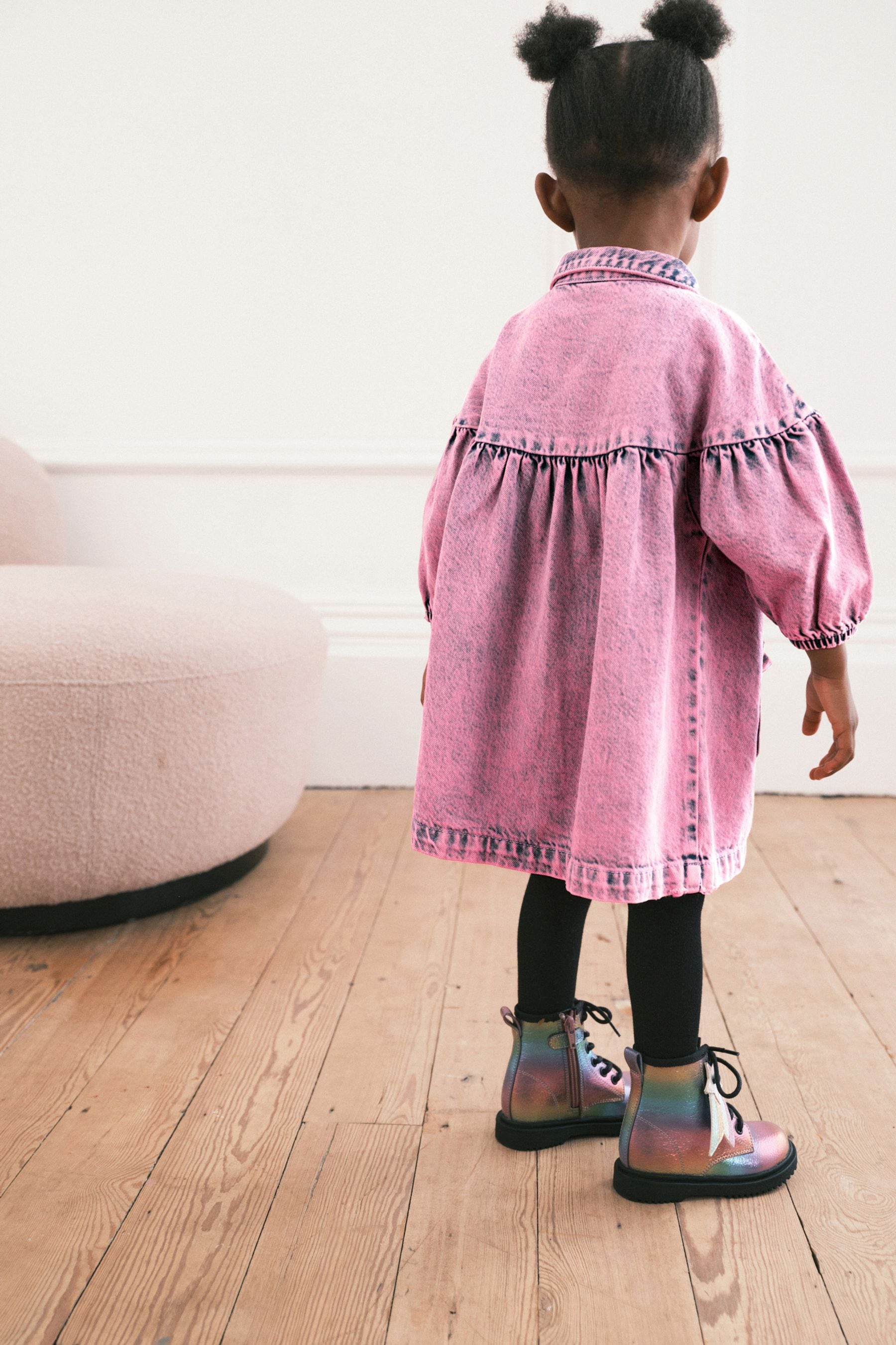 Pink/Blue Denim Cotton Shirt Dress (3mths-8yrs)