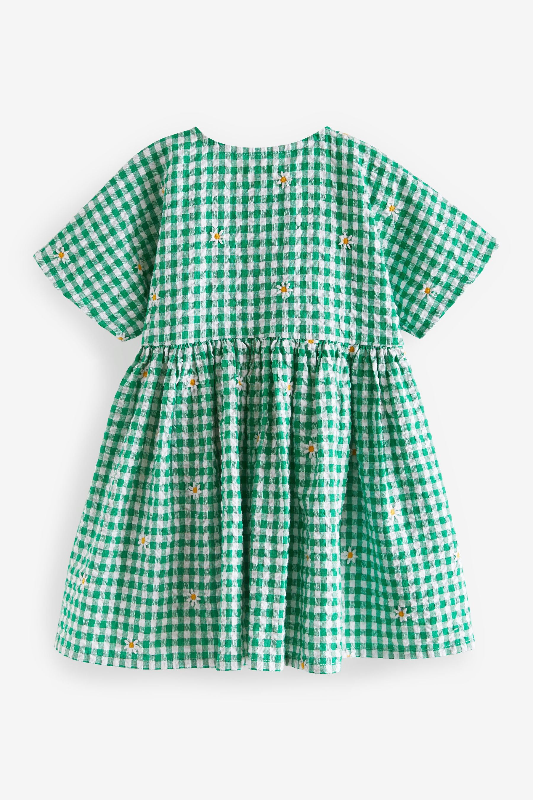 Green Embroidered Daisy Relaxed Cotton Dress (3mths-8yrs)