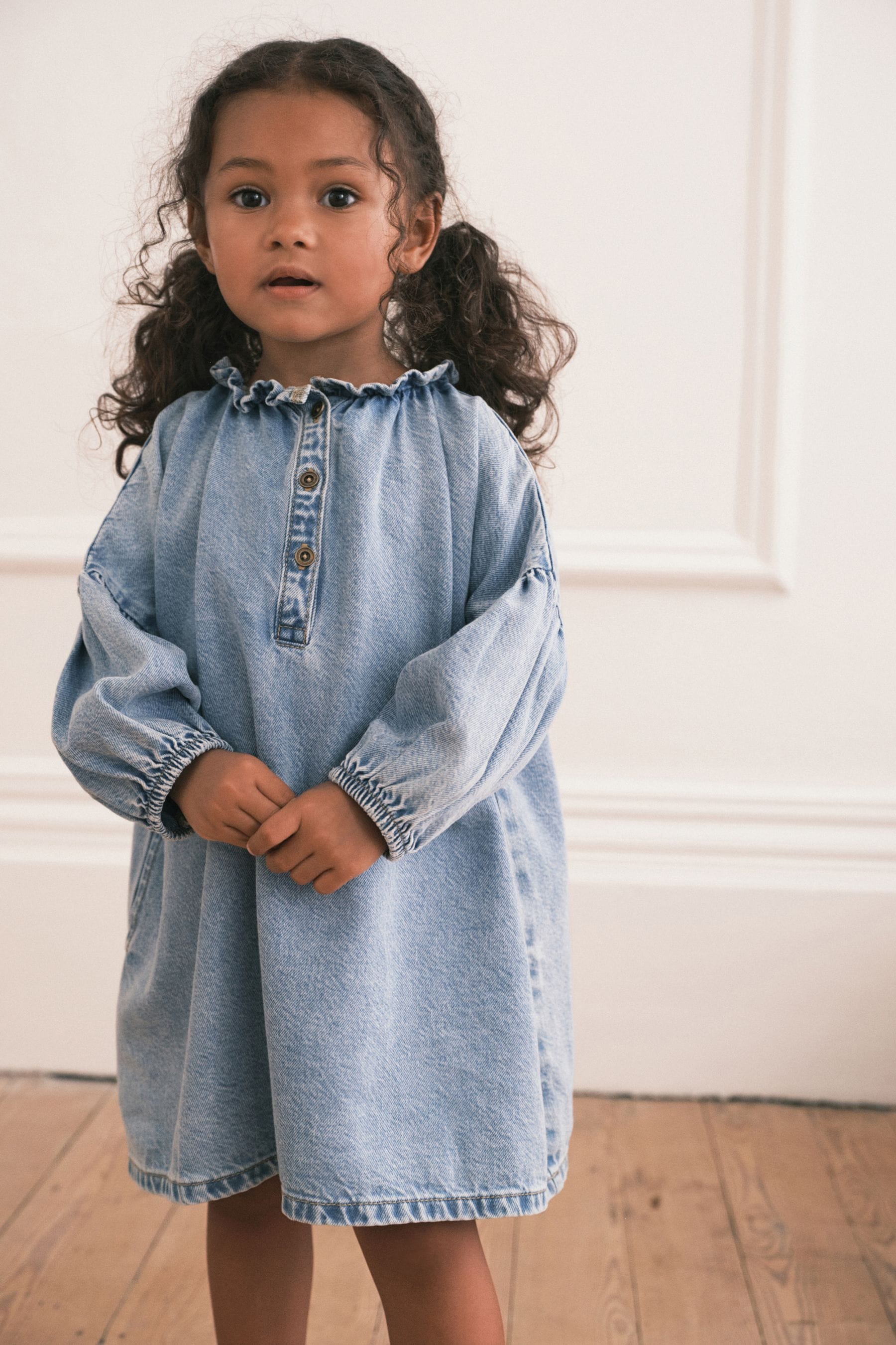 Blue Denim Ruffle Collar Cotton Dress (3mths-8yrs)