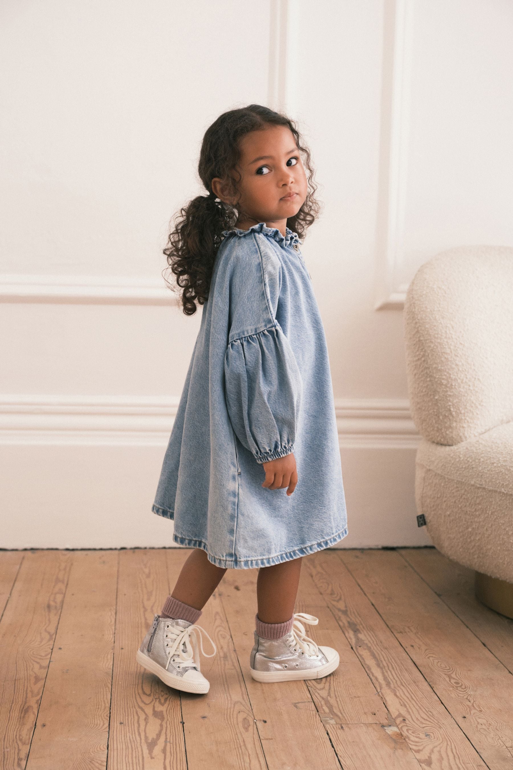 Blue Denim Ruffle Collar Cotton Dress (3mths-8yrs)